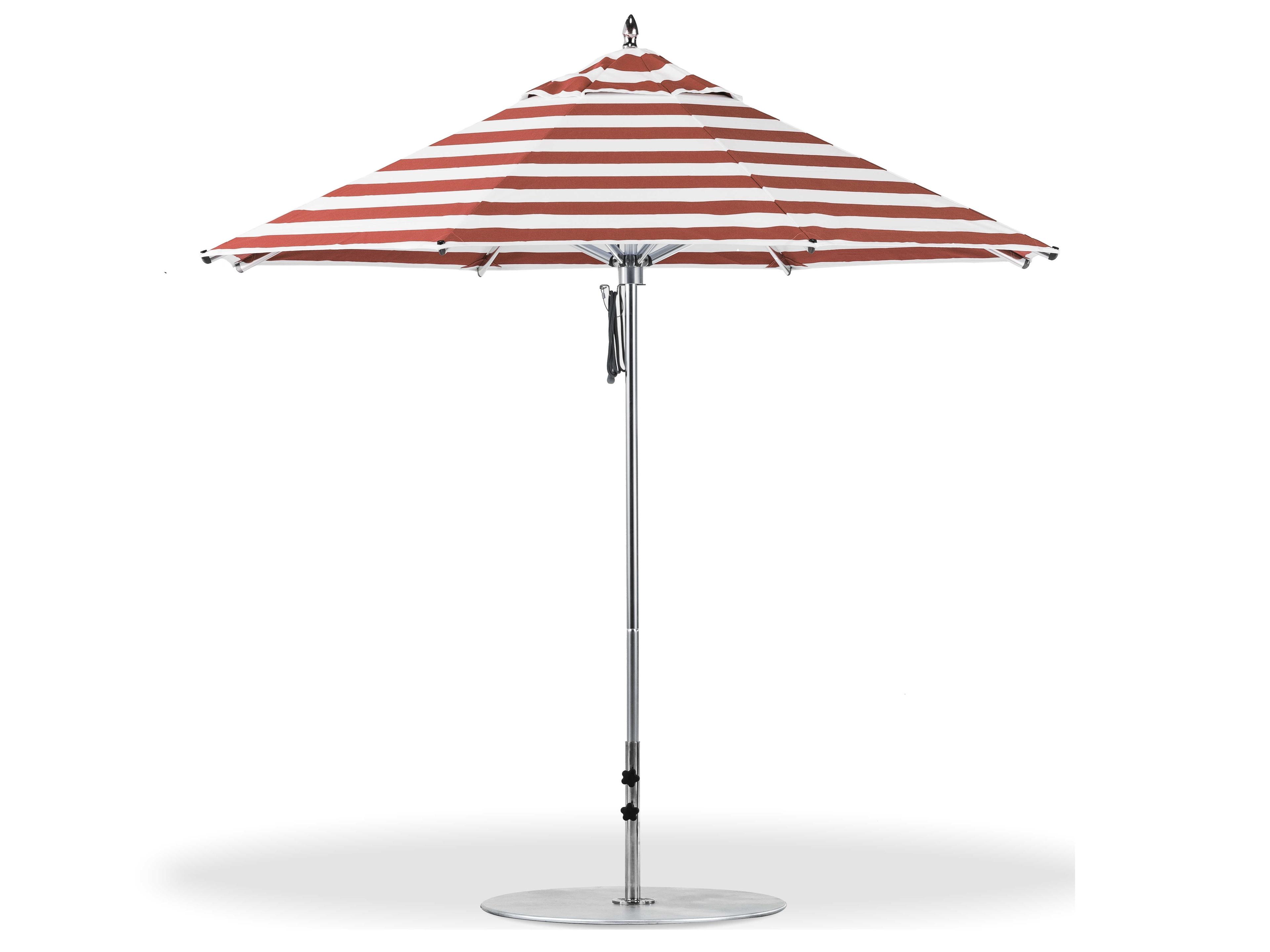 Frankford Greenwich Aluminum Silver Anodized 9 Foot Octagon Pulley Lift Outdoor Patio Umbrella - Special Order Striped Fabric