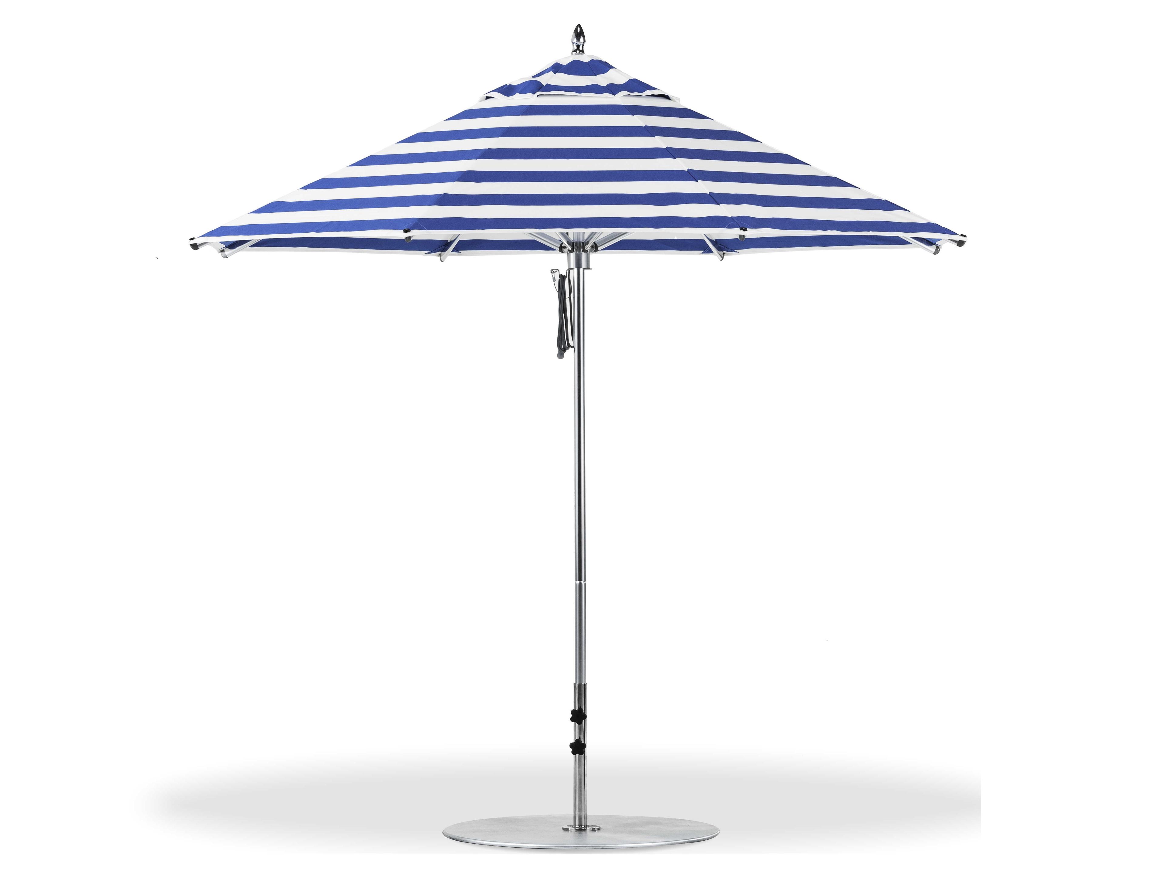 Frankford Greenwich Aluminum Silver Anodized 9 Foot Octagon Pulley Lift Outdoor Patio Umbrella - Special Order Striped Fabric