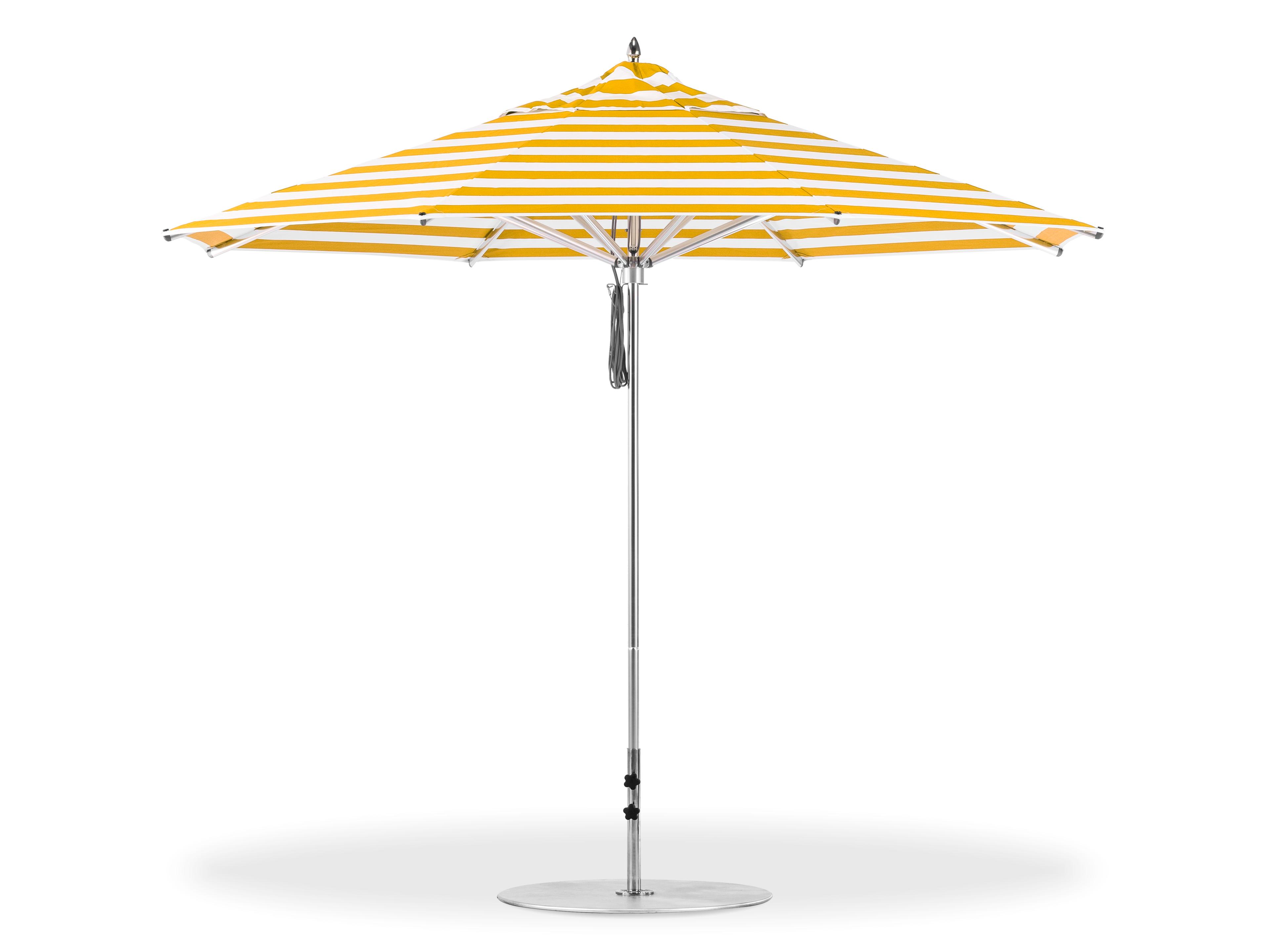 Frankford Greenwich Aluminum Silver Anodized 11 Foot Octagon Pulley Lift Patio Umbrella - Special Order Striped Fabric