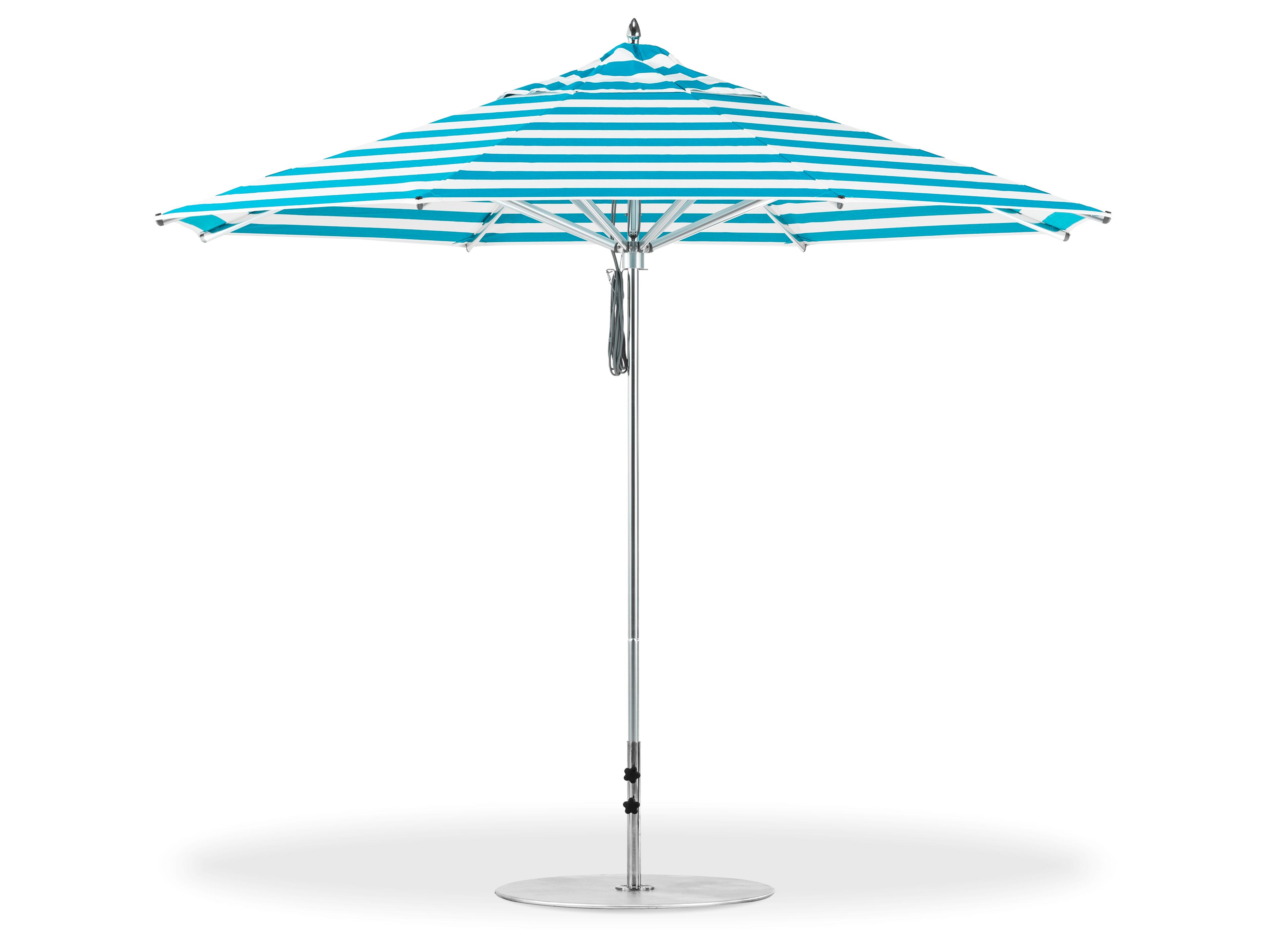Frankford Greenwich Aluminum Silver Anodized 11 Foot Octagon Pulley Lift Patio Umbrella - Special Order Striped Fabric
