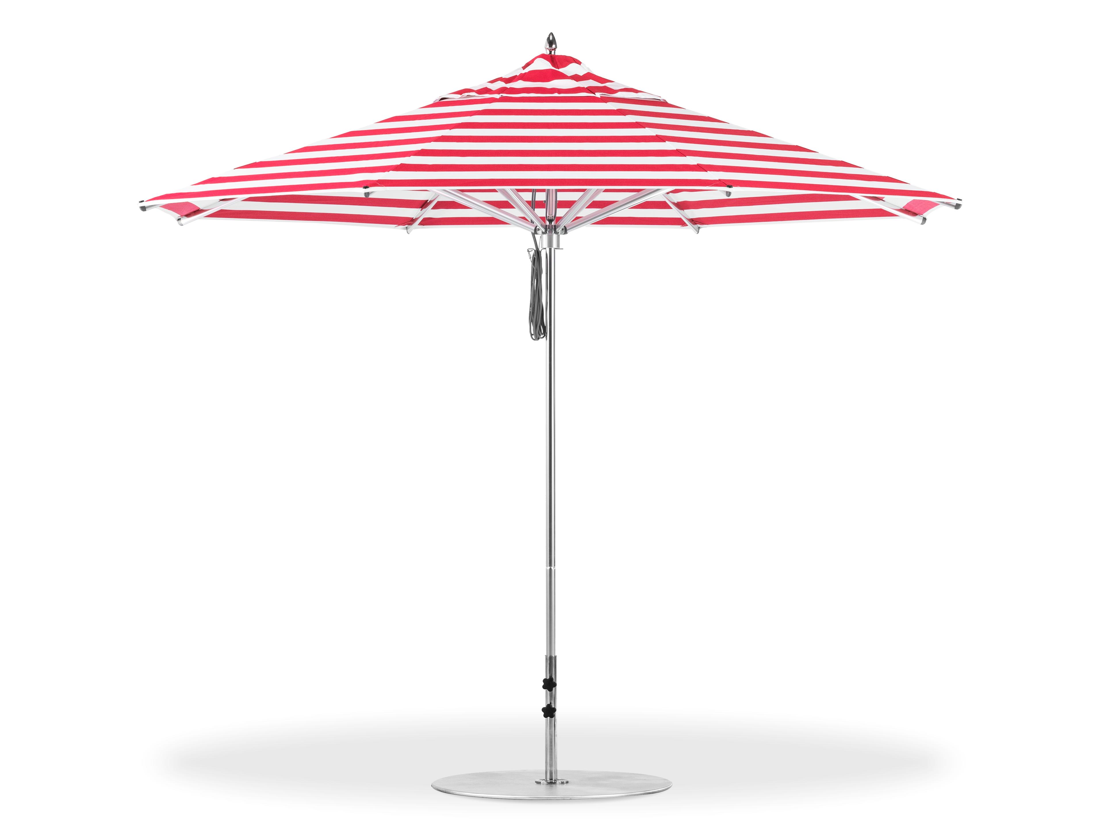 Frankford Greenwich Aluminum Silver Anodized 11 Foot Octagon Pulley Lift Patio Umbrella - Special Order Striped Fabric