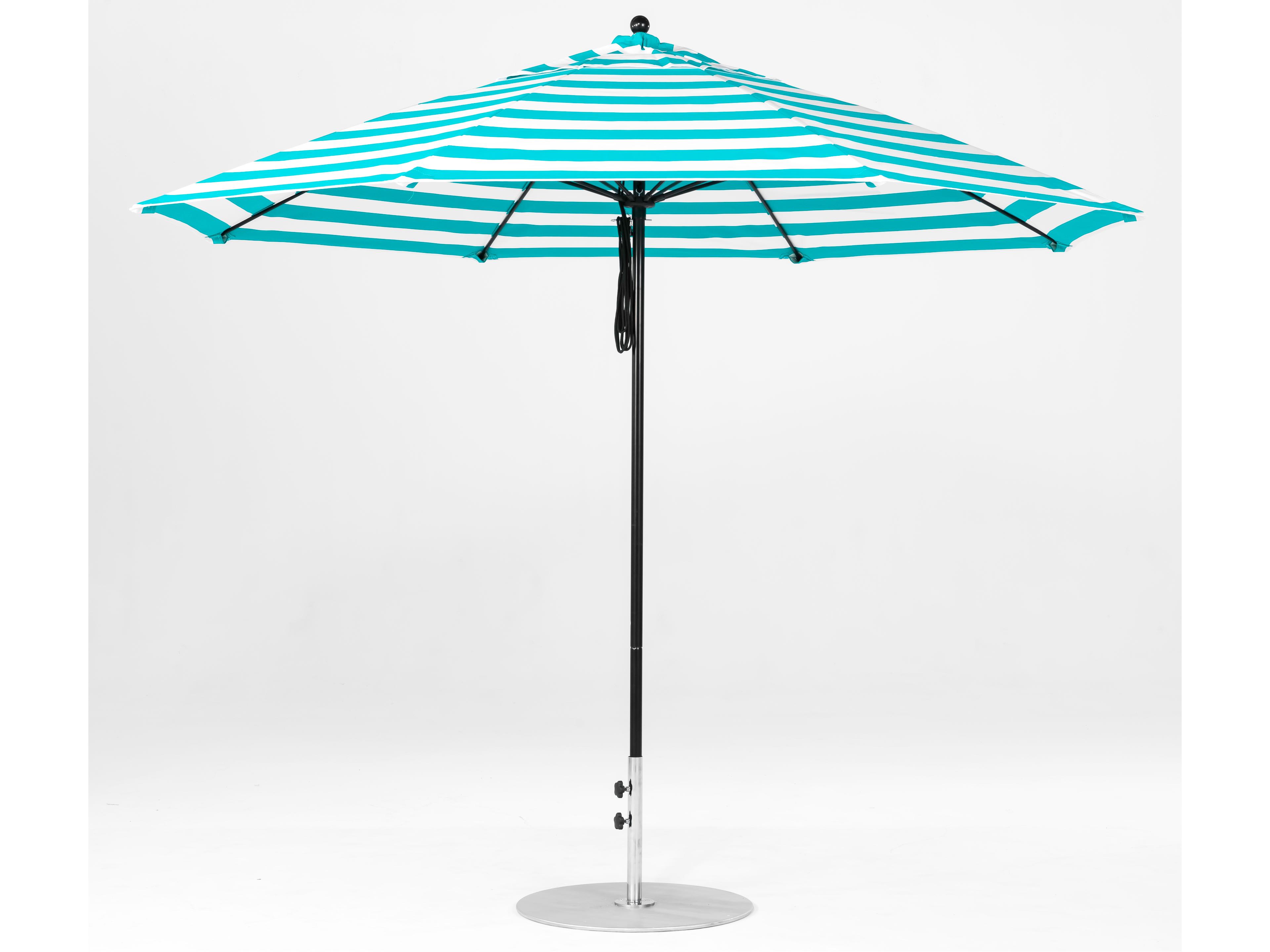 Frankford Monterey Market Fiberglass 11 Foot Octagon Pulley Lift Patio Umbrella - Special Order Striped Fabric