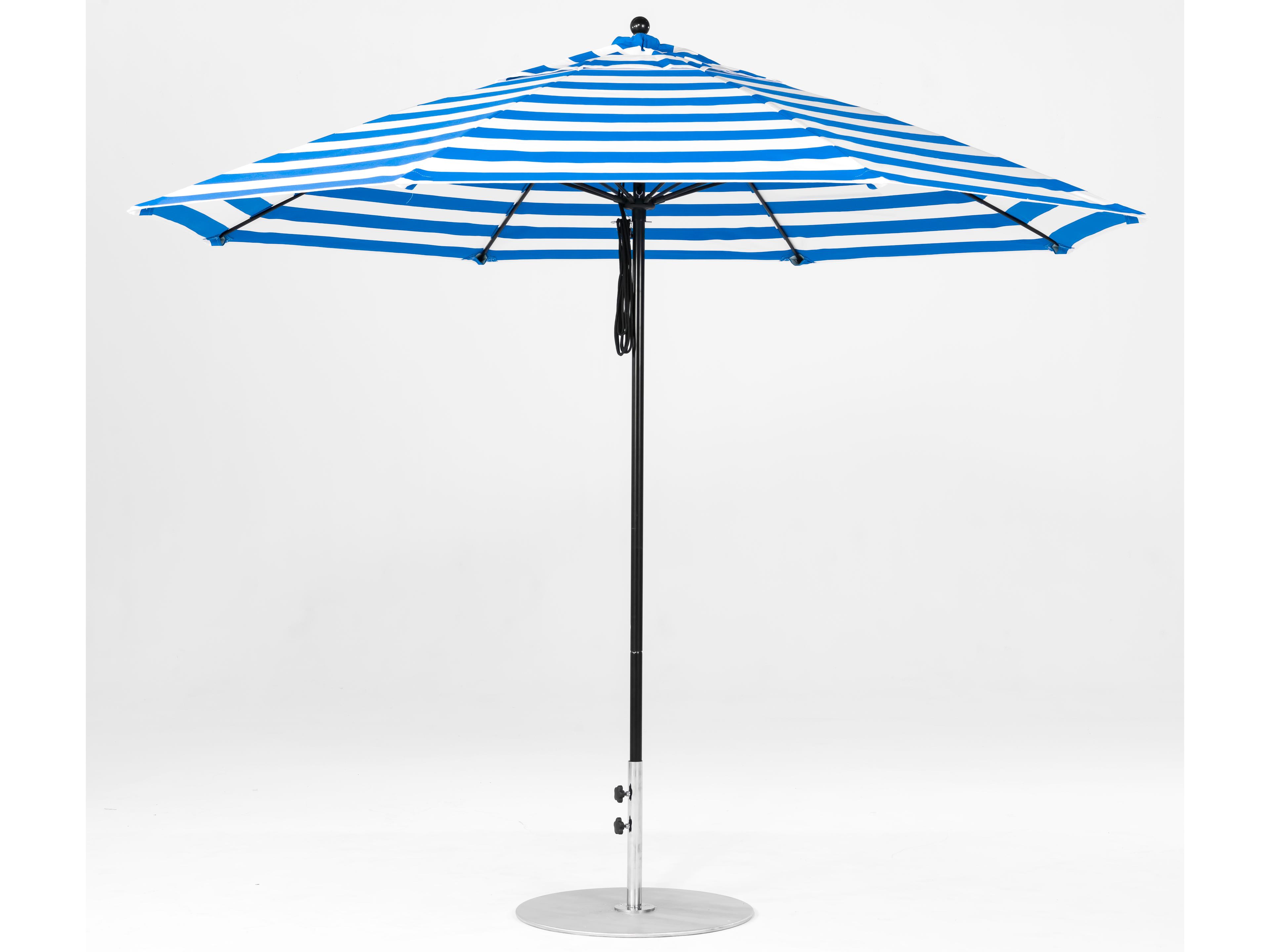 Frankford Monterey Market Fiberglass 11 Foot Octagon Pulley Lift Patio Umbrella - Special Order Striped Fabric