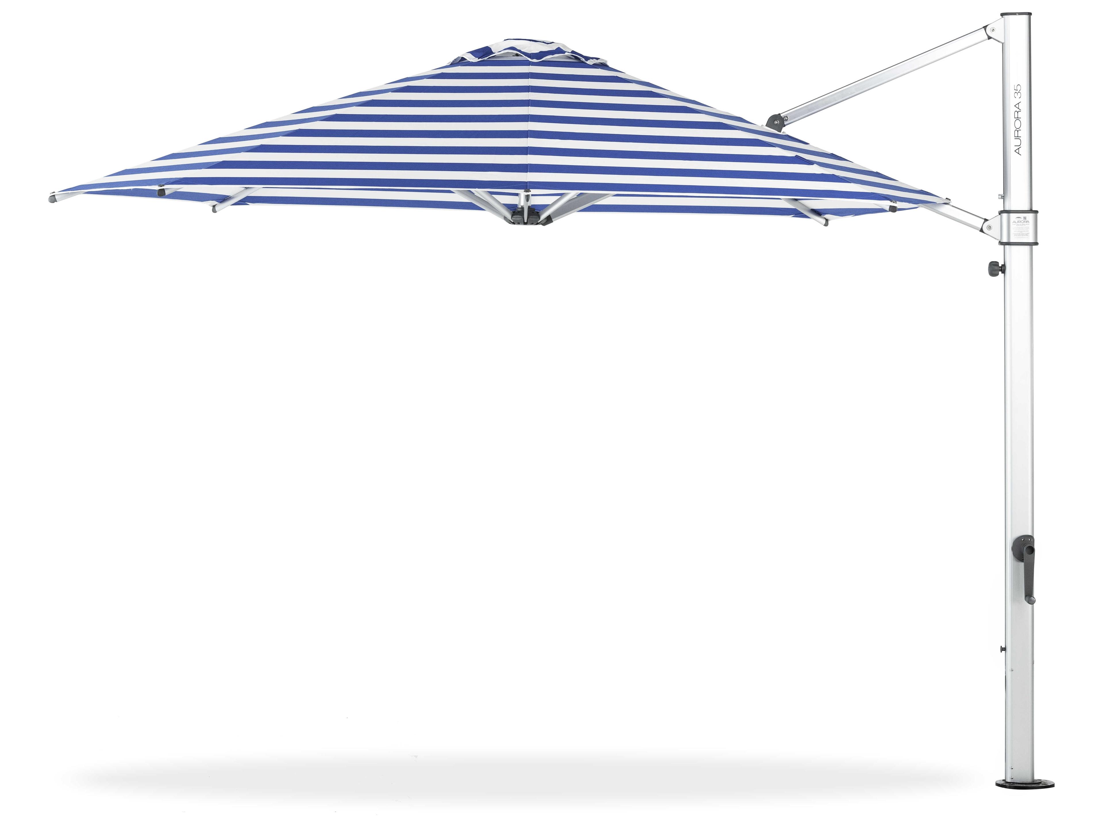 Frankford Aurora Premium Cantilever Aluminum Matte Silver 11 Foot Octagon Crank Lift Outdoor Patio Umbrella - Special Order Striped Fabric