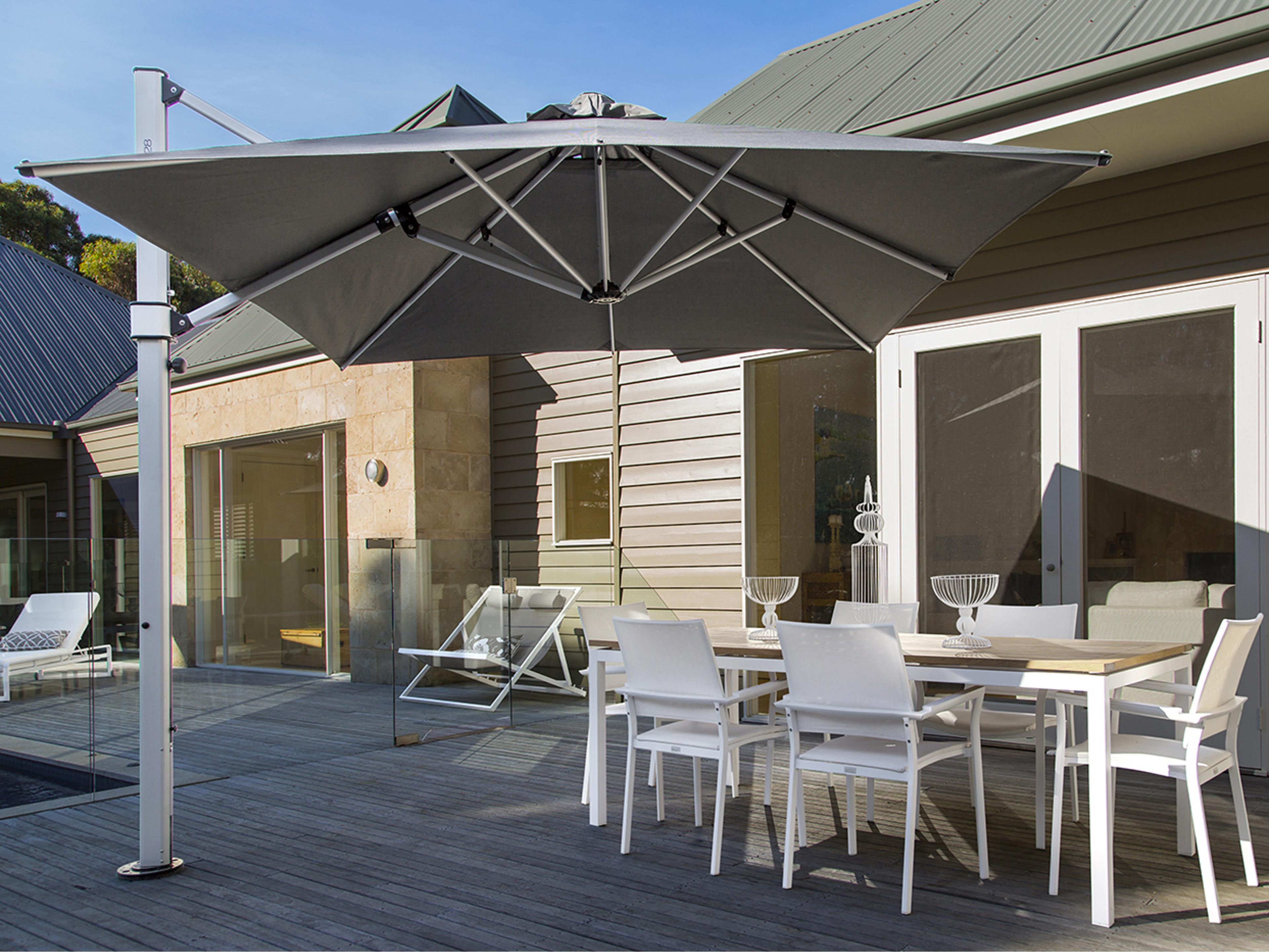 Frankford Aurora Premium Cantilever Aluminum Matte Silver 9 Foot Square Crank Lift Outdoor Patio Umbrella