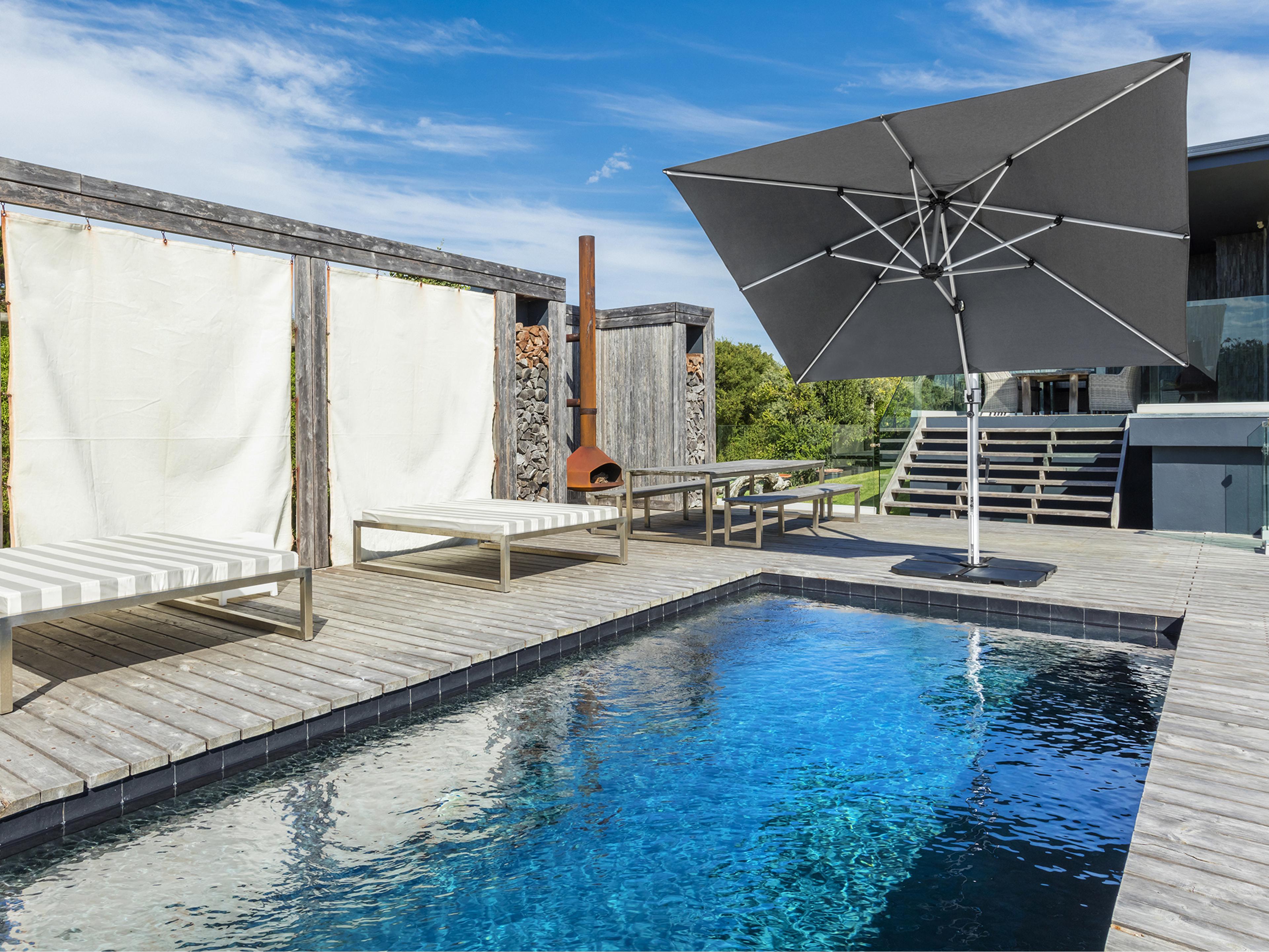 Frankford Aurora Premium Cantilever Aluminum Matte Silver 9 Foot Square Crank Lift Outdoor Patio Umbrella