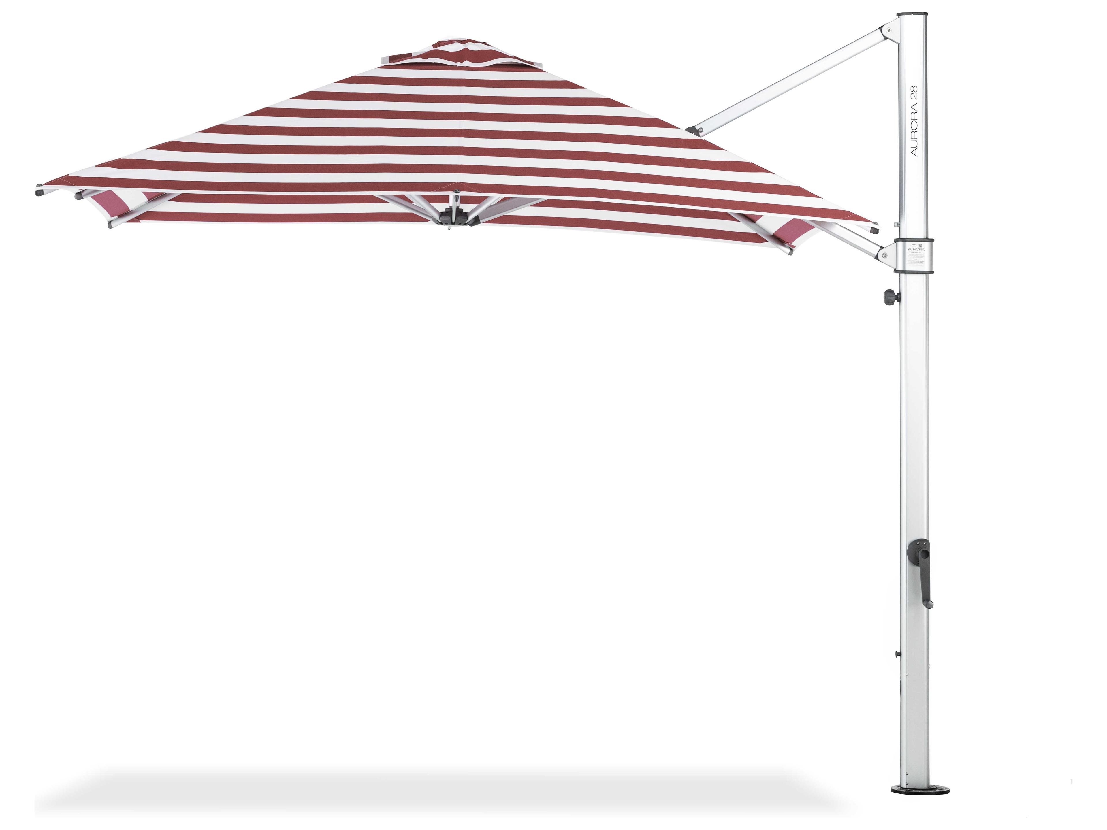 Frankford Aurora Premium Cantilever Aluminum Matte Silver 9 Foot Square Crank Lift Patio Umbrella - Special Order Striped Fabric