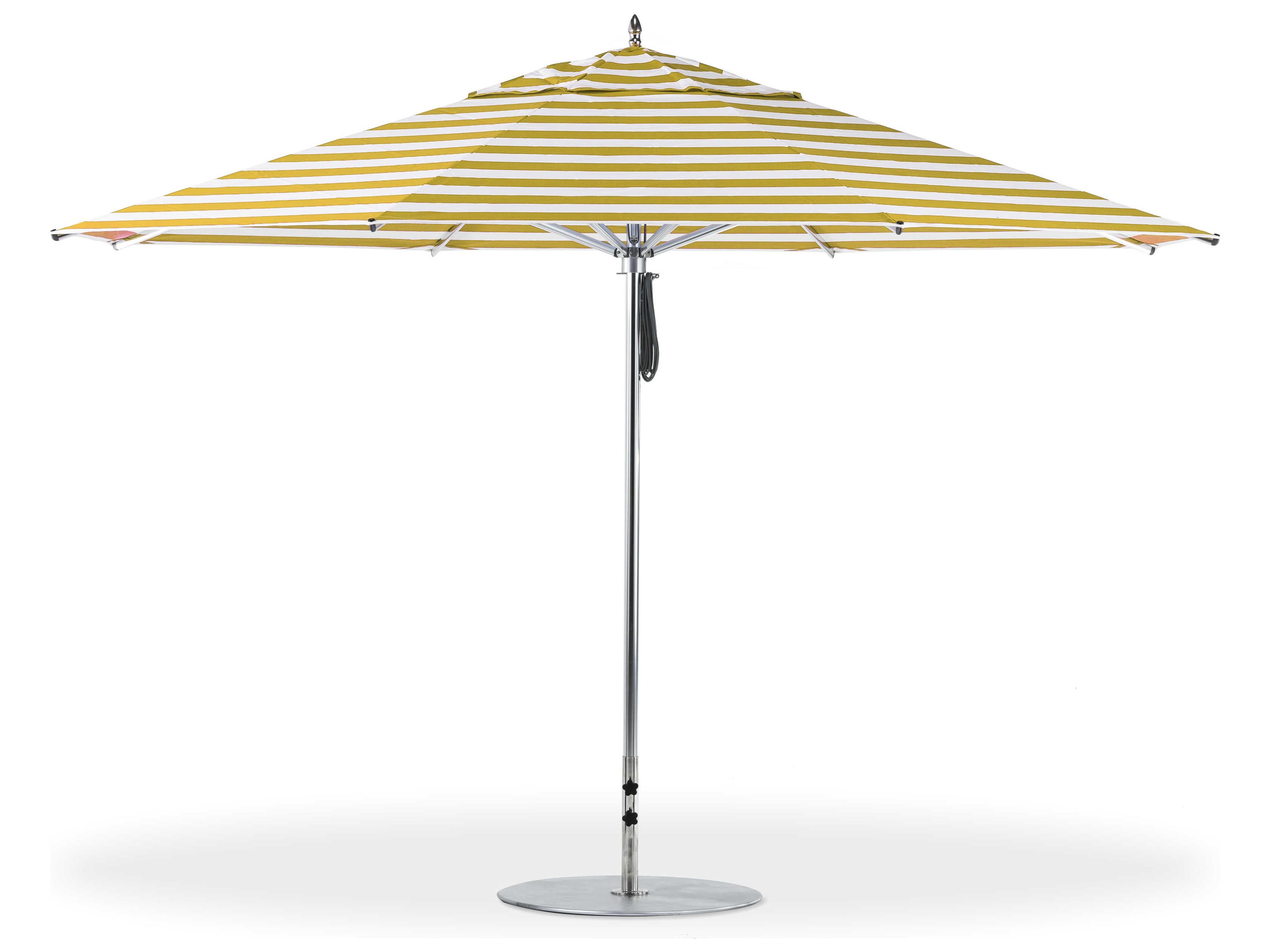 Frankford G-Series Greenwich Market Aluminum Silver Anodized 13 Foot Octagon Double Pulley Lift Outdoor Umbrella - Special Order Striped Fabric