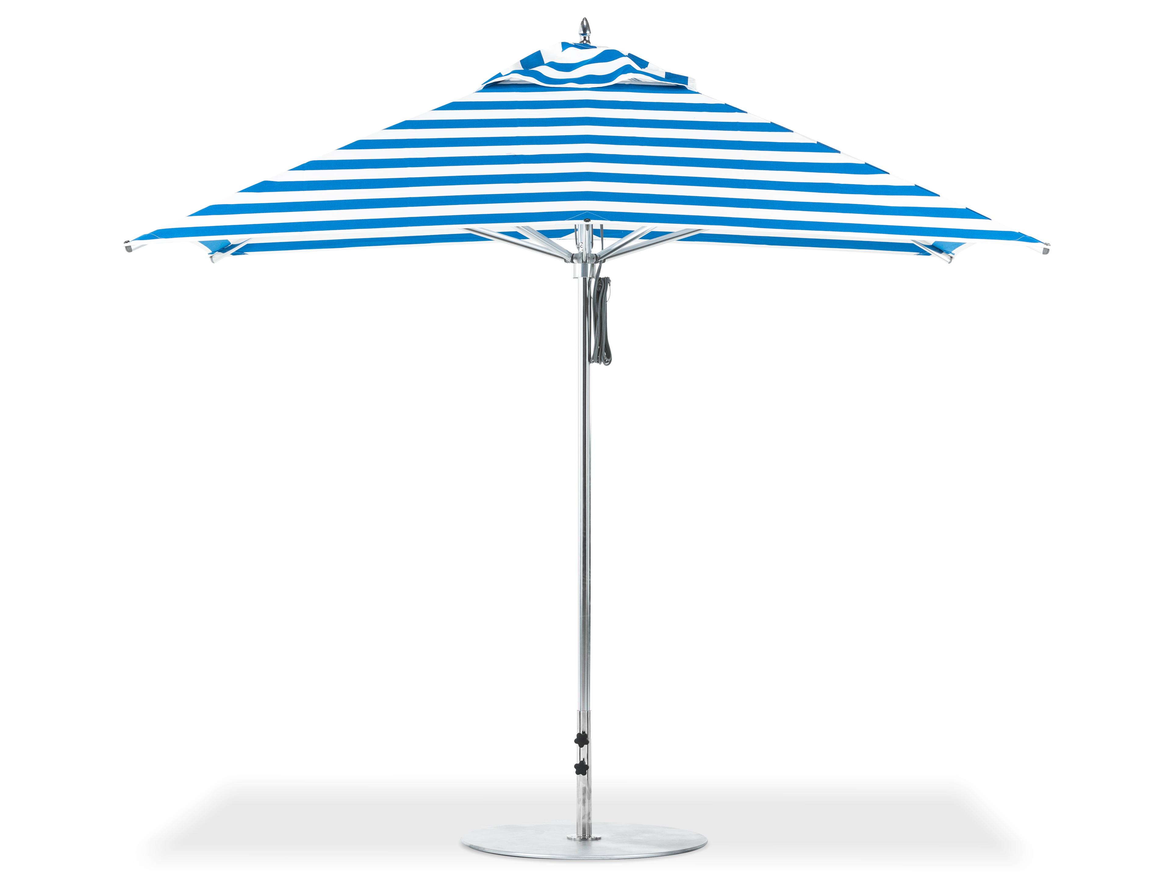 Frankford G-Series Aluminum Market Silver Anodized 10 Foot Square Double Pulley Lift Outdoor Patio Umbrella - Special Order Striped Fabric