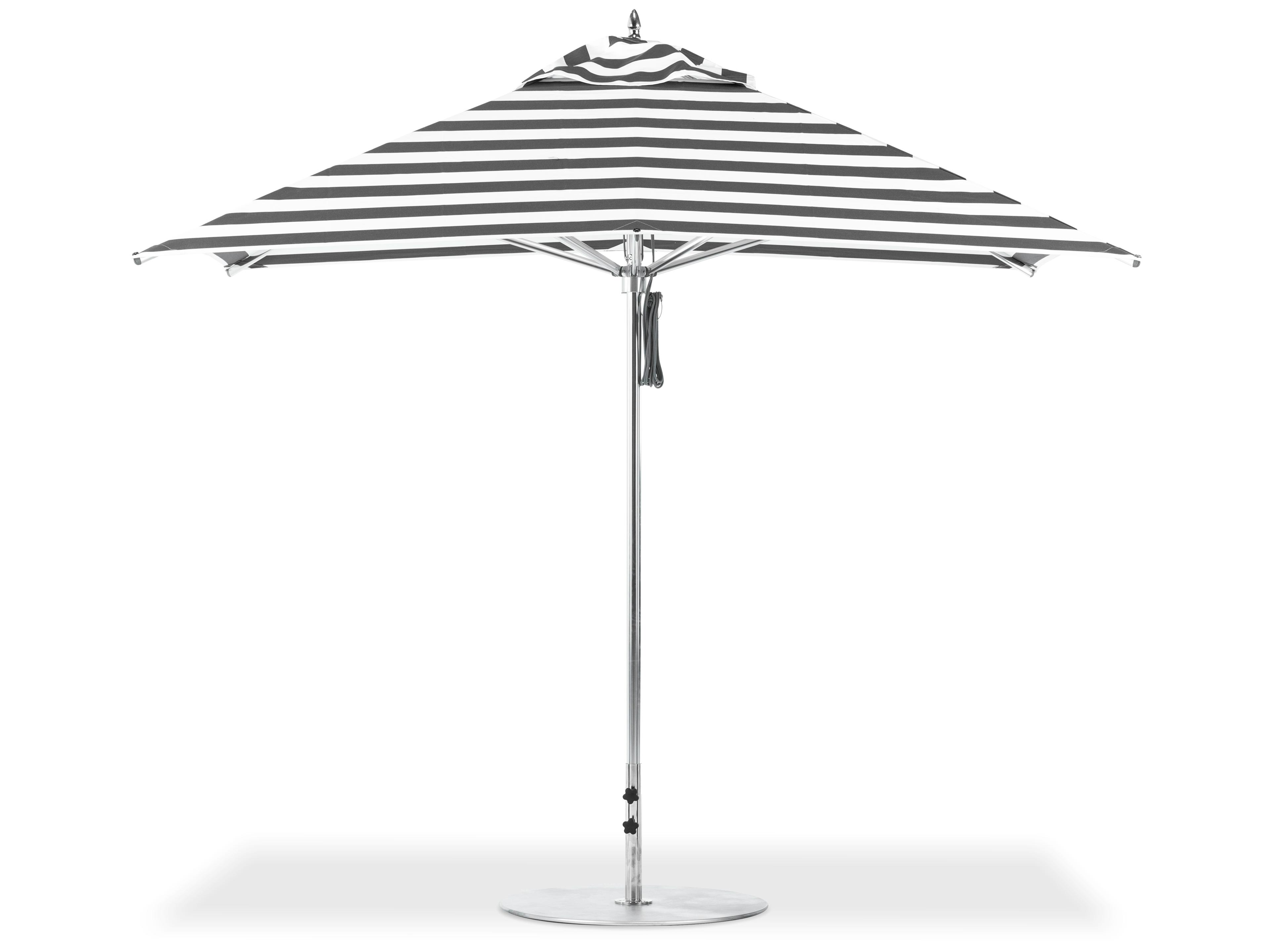 Frankford G-Series Aluminum Market Silver Anodized 10 Foot Square Double Pulley Lift Outdoor Patio Umbrella - Special Order Striped Fabric