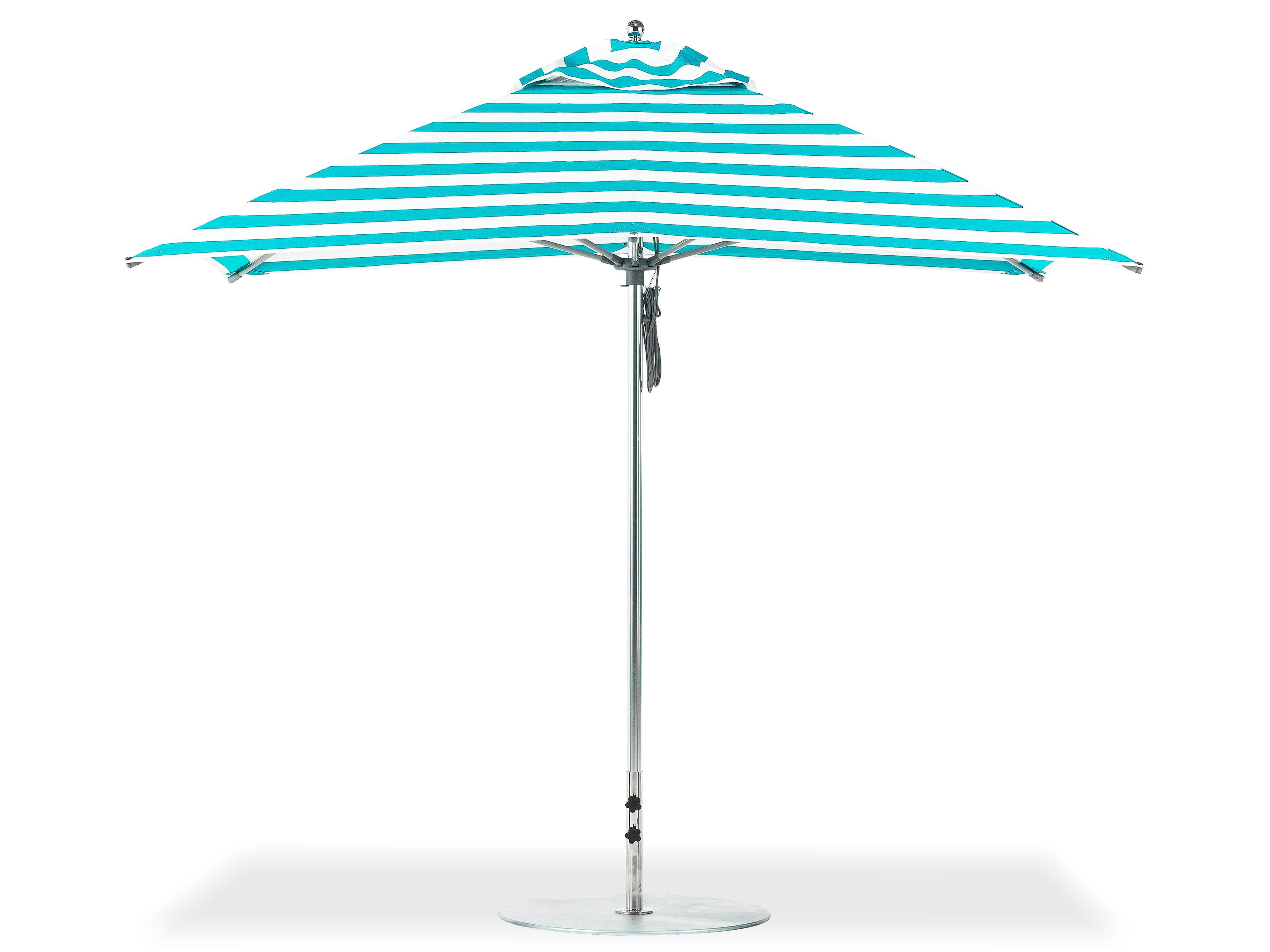 Frankford G-Series Monterey Market Aluminum Silver Anodized 10 Foot Square Double Pulley Lift Patio Umbrella - Special Order Striped Fabric