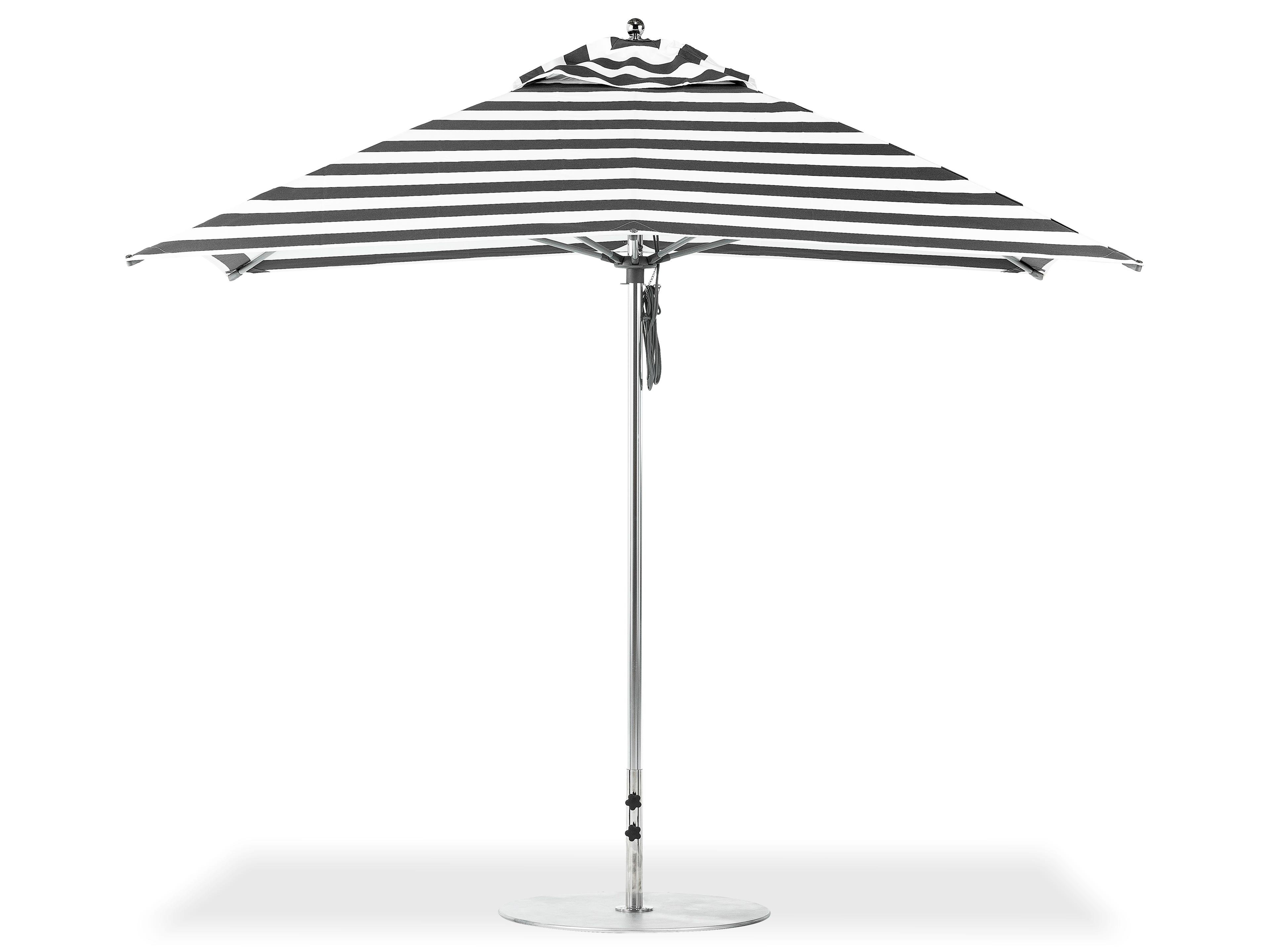 Frankford G-Series Monterey Market Aluminum Silver Anodized 10 Foot Square Double Pulley Lift Patio Umbrella - Special Order Striped Fabric