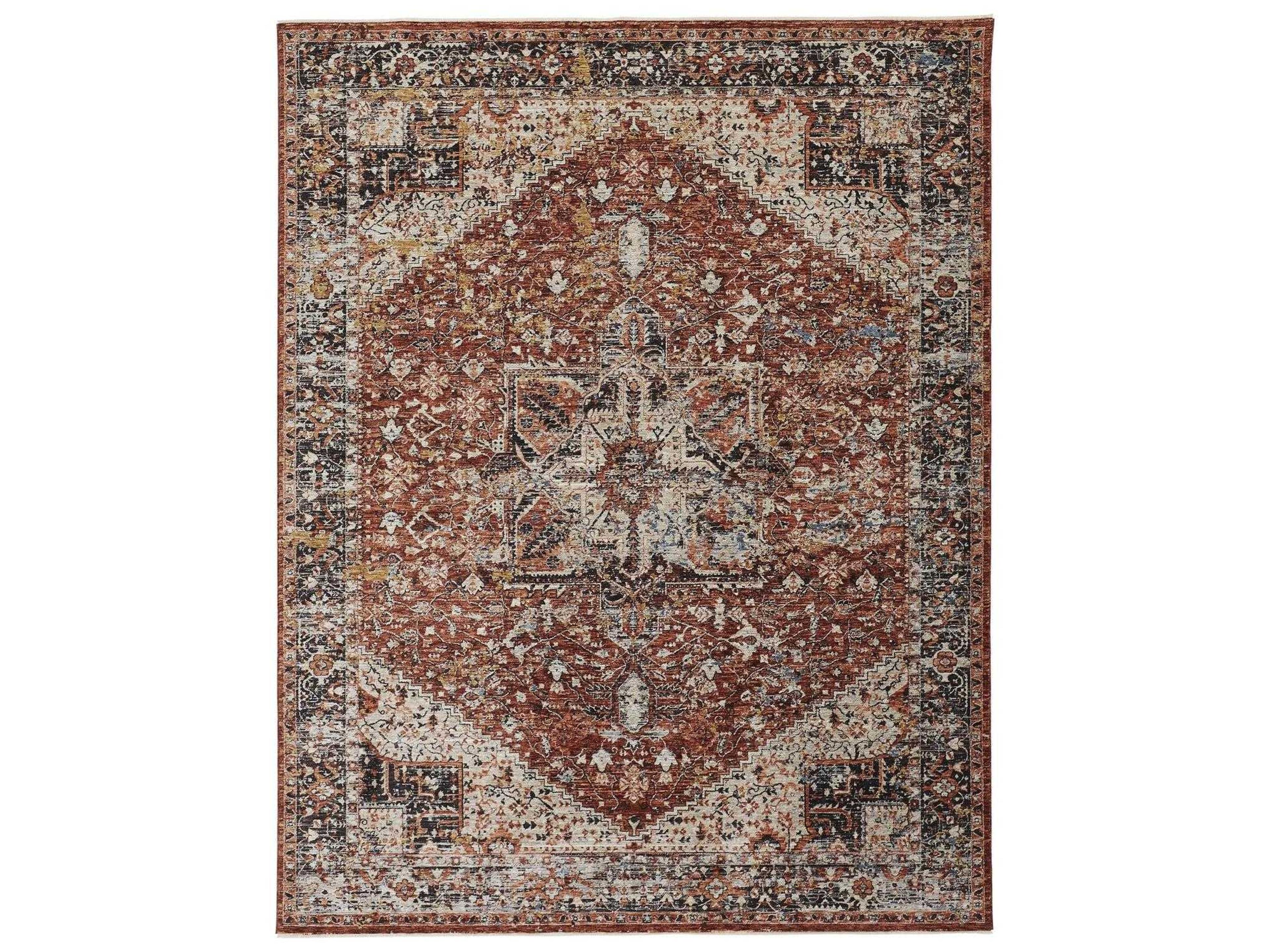 Caprio Area Rug in Rust Ornamental Medallion