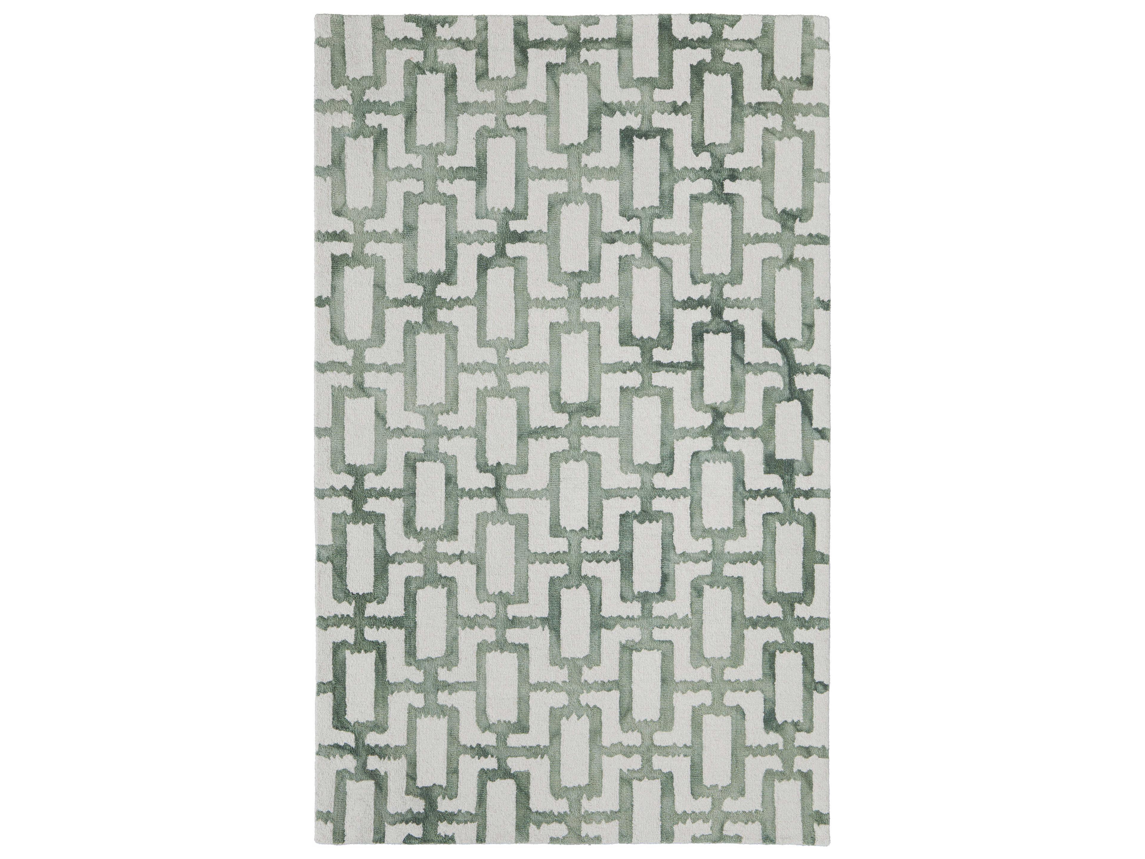 Lorrain Hand-Tufted Wool Area Rug in Ivory and Green Contemporary