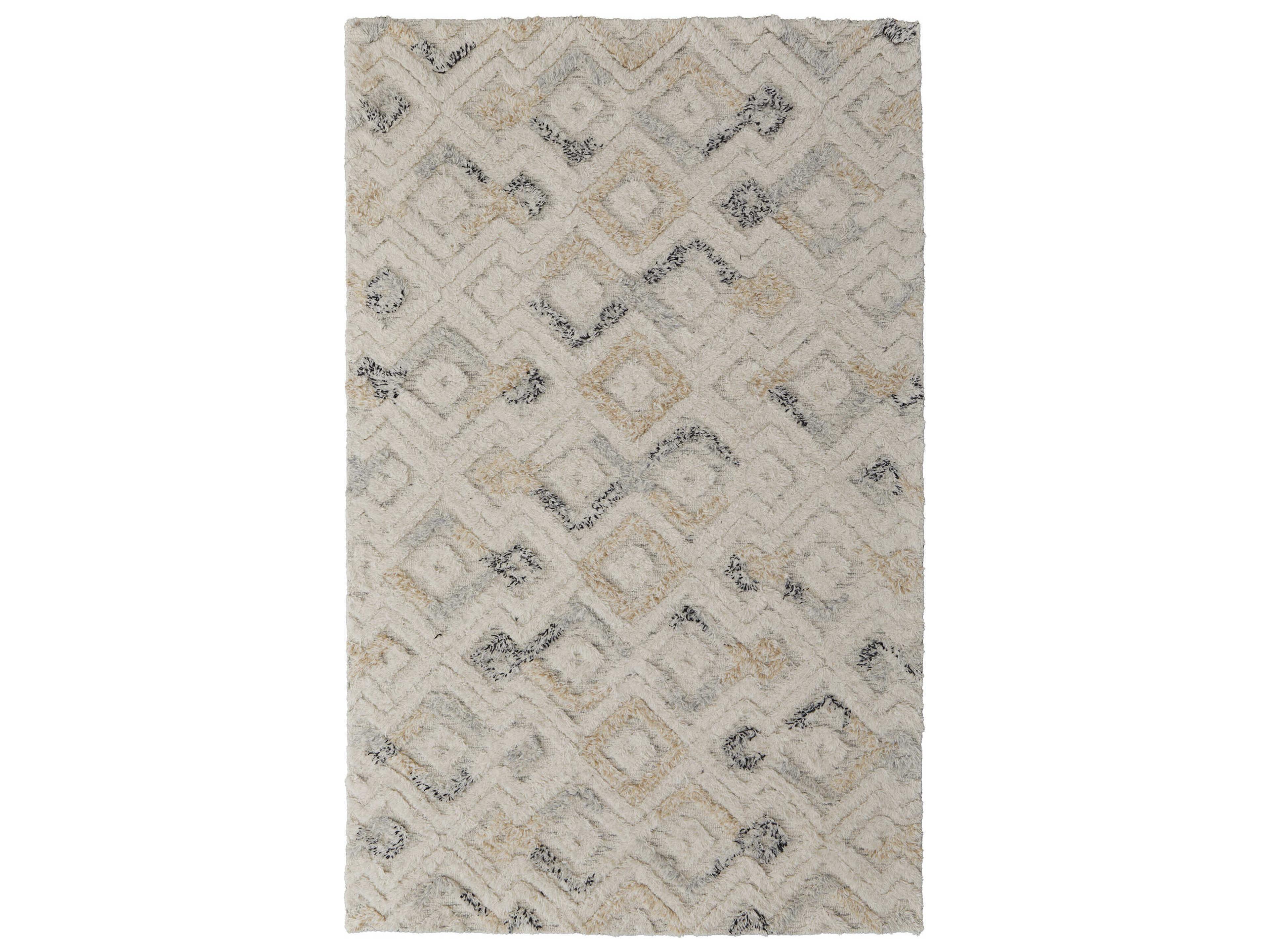 Anica Area Rug Ivory and Blue Hand-Tufted Wool