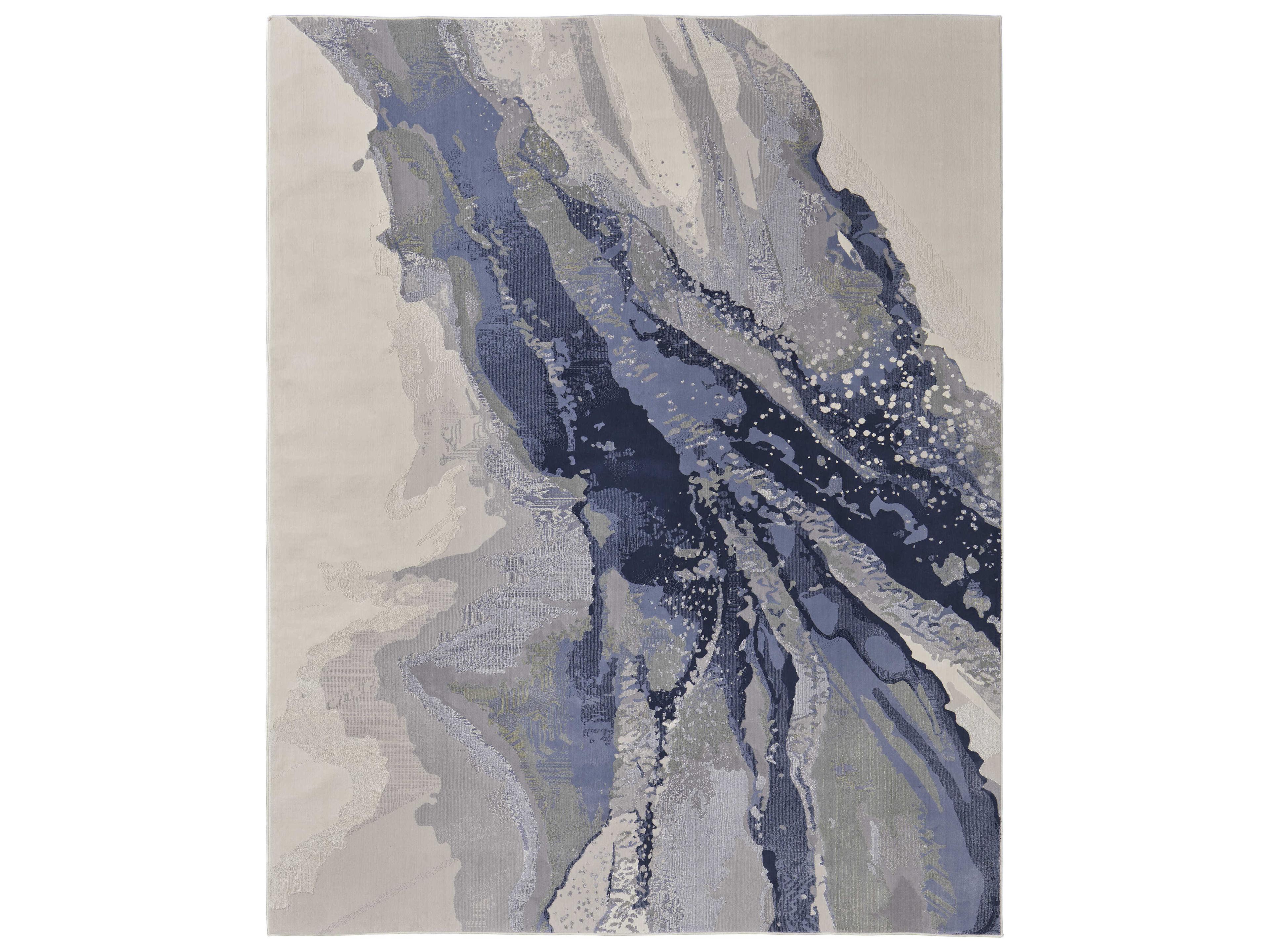 Clio Modern Abstract Area Rug in Blue Gray Ivory