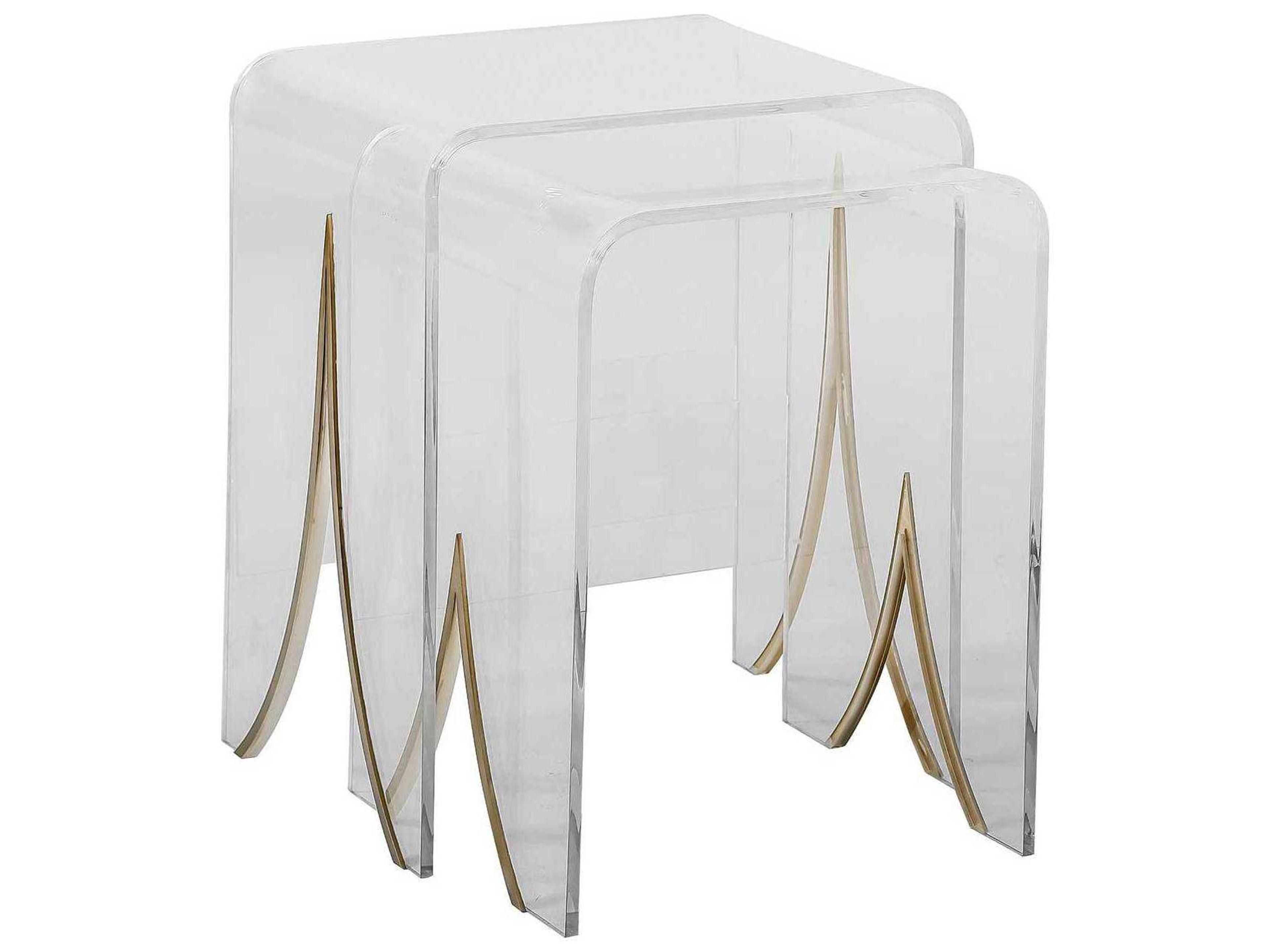 Gabby Magnolia Rectangular Clear Acrylic / Antique Brass Nesting End Tables