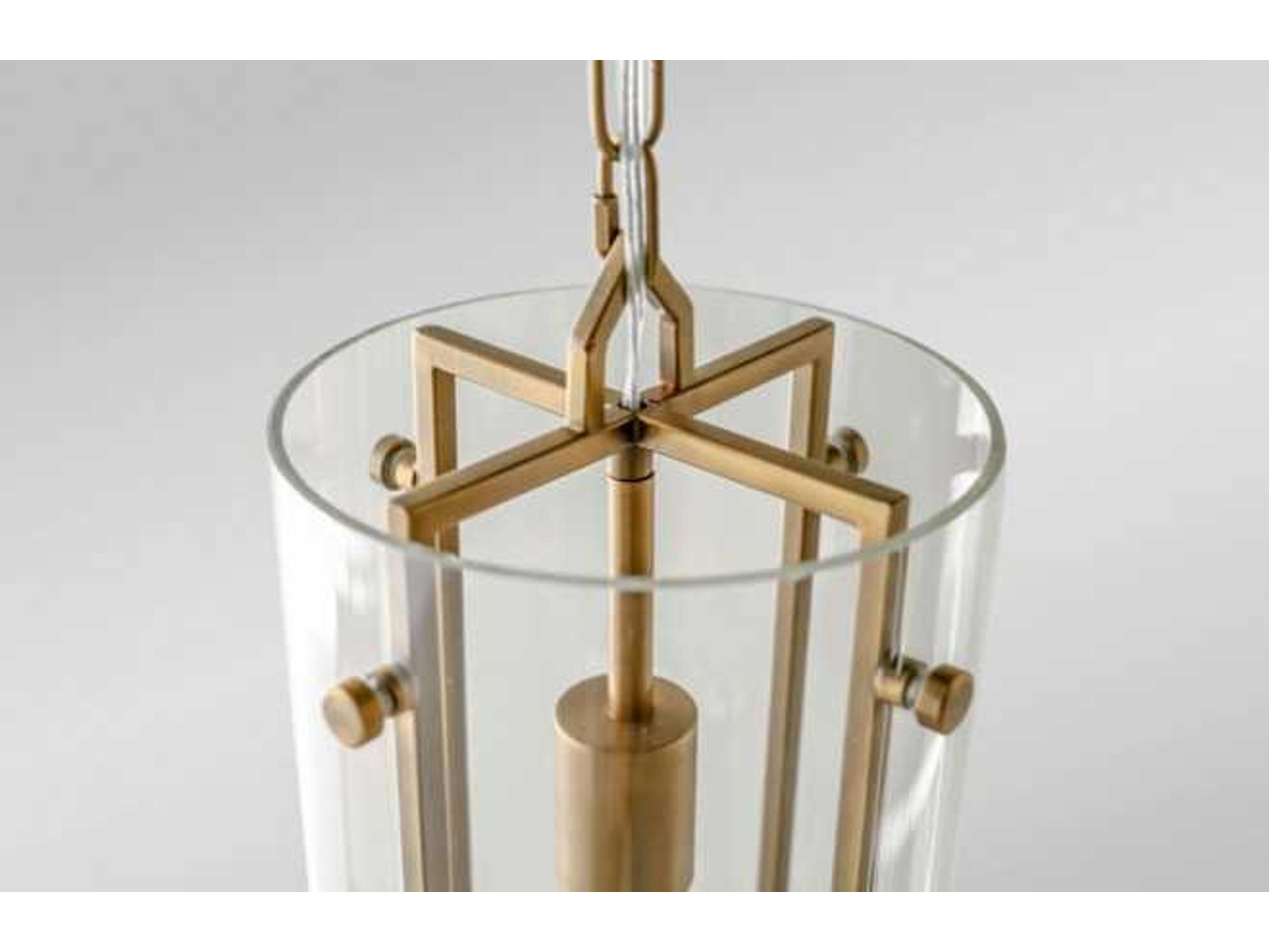 Gabby Sharon 1-Light Antique Brass & Clear Glass Cylinder Mini Pendant
