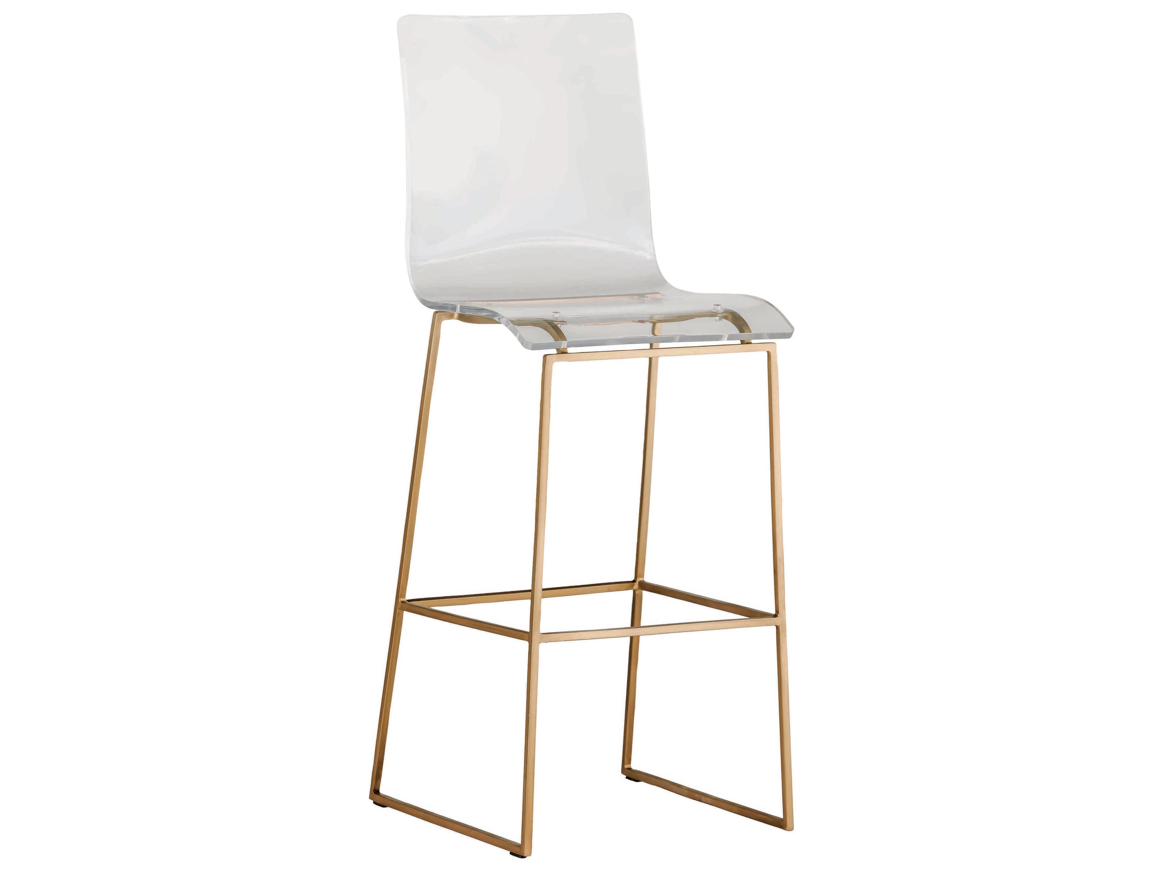 King Bar Height Stool with Clear Acrylic Seat and Antique Gold Frame