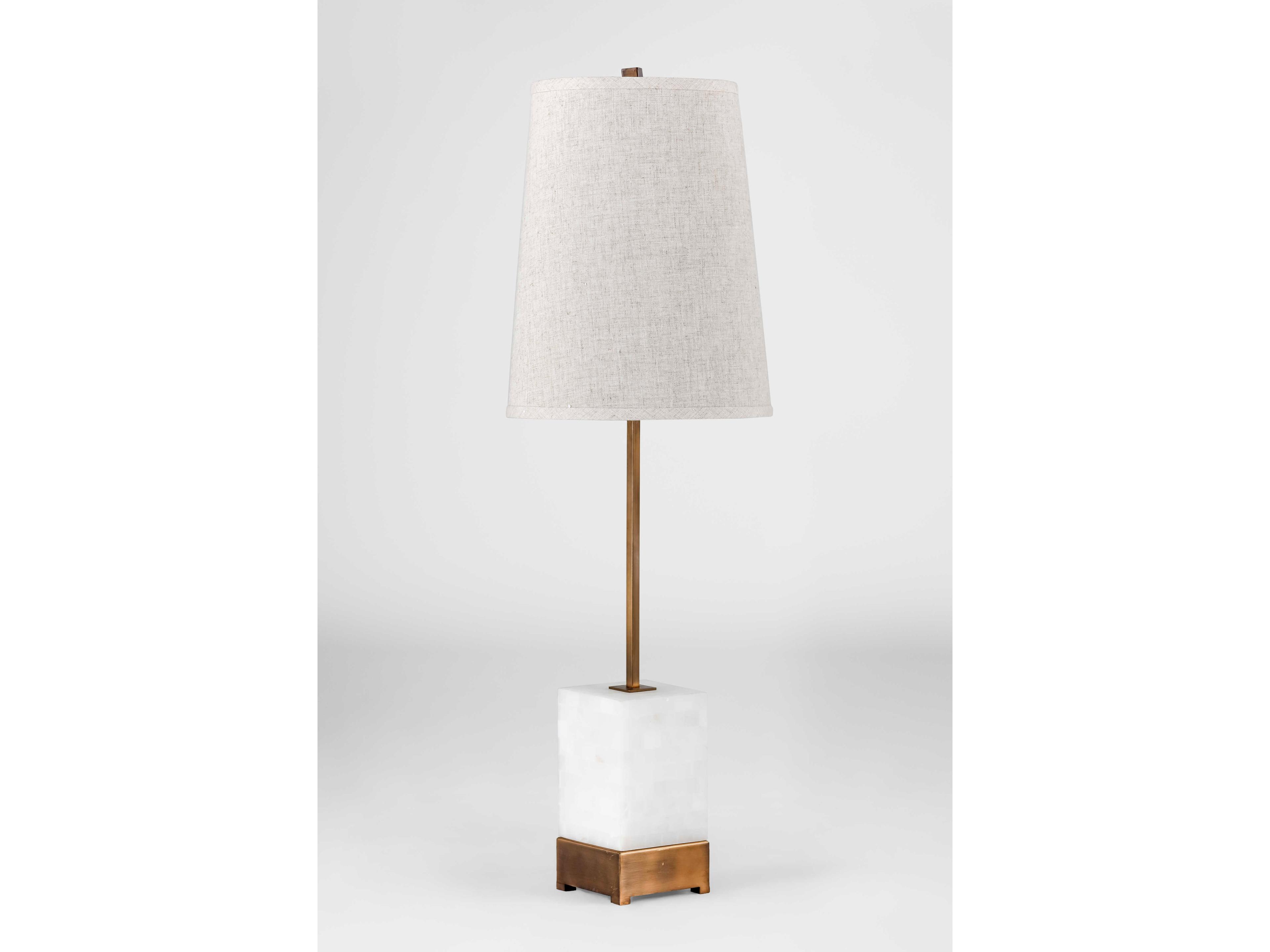 Gabby Geneva Medium Antique Brass with Tiled Alabaster Natural Linen Buffet Lamp