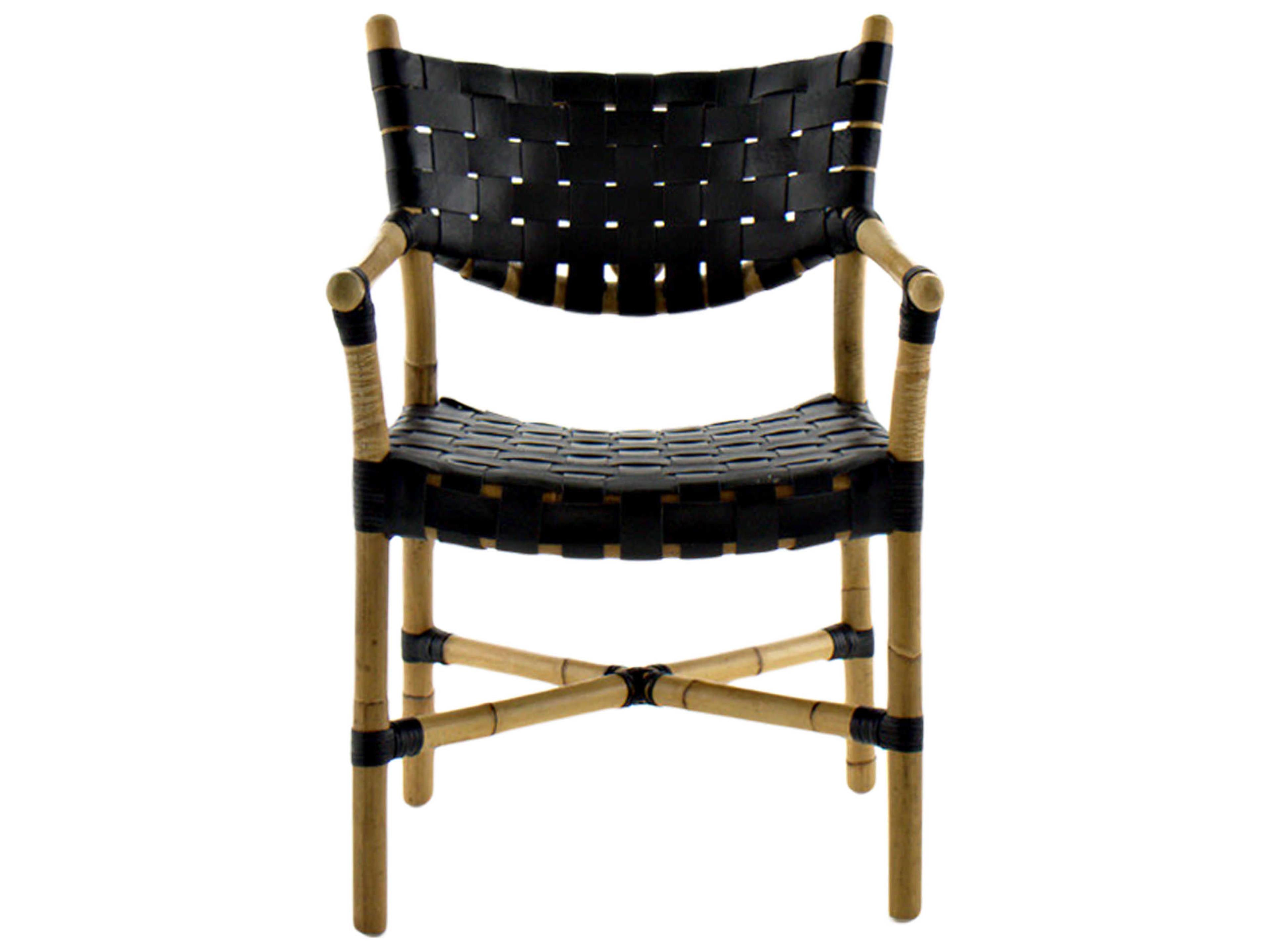 Gabby Morrison Leather Rattan Black Upholstered Arm Dining Chair
