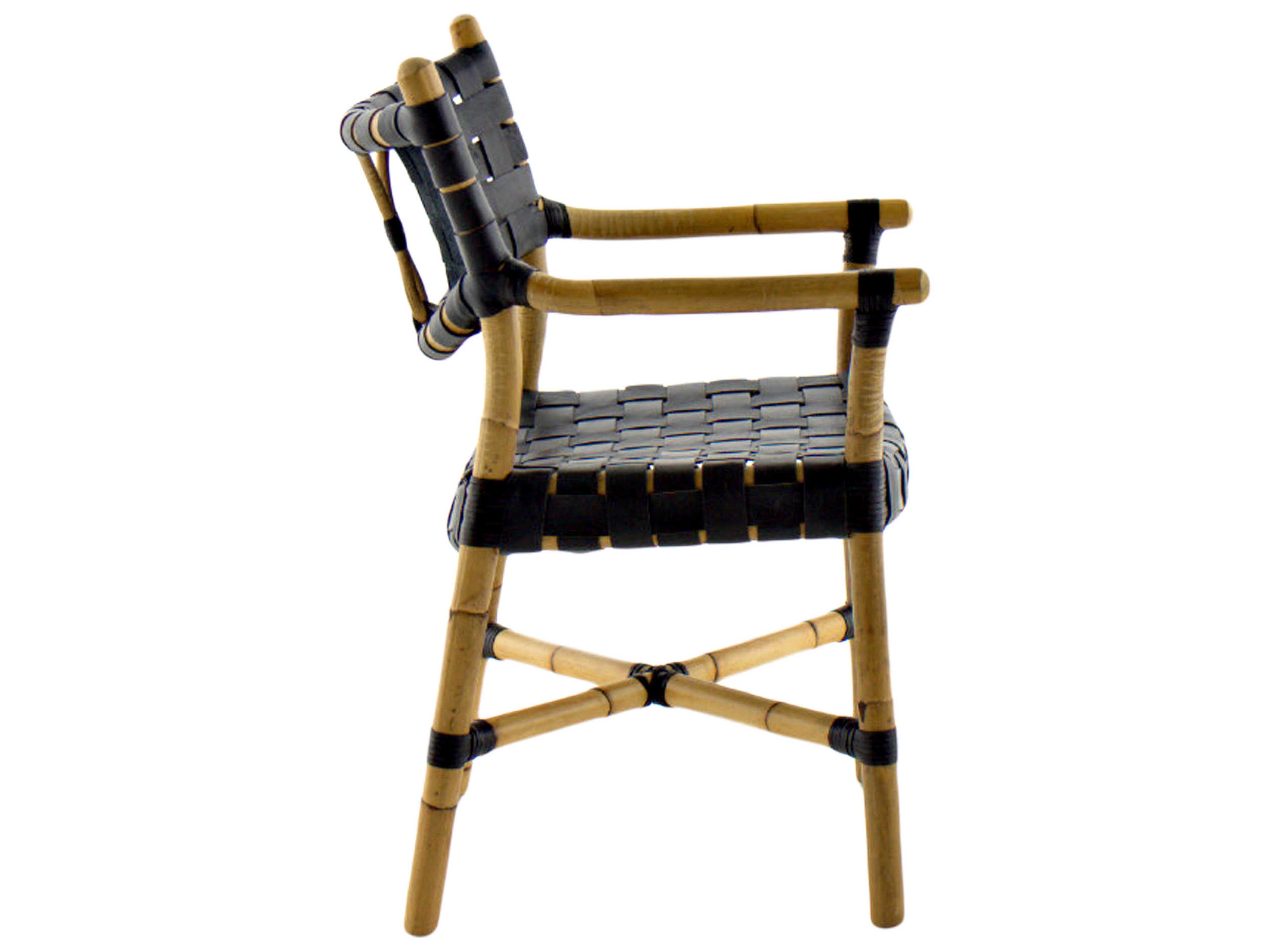 Gabby Morrison Leather Rattan Black Upholstered Arm Dining Chair