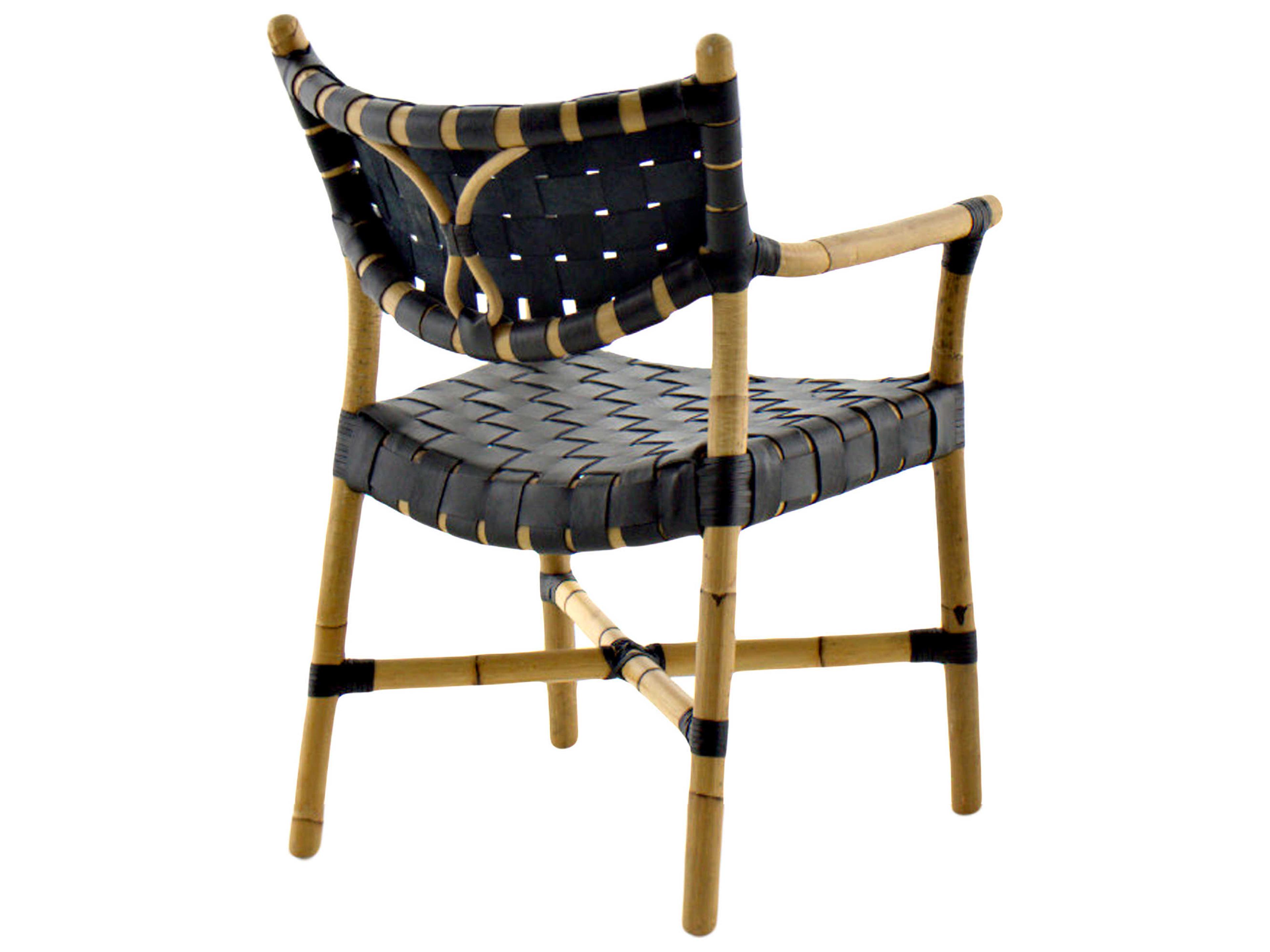 Gabby Morrison Leather Rattan Black Upholstered Arm Dining Chair