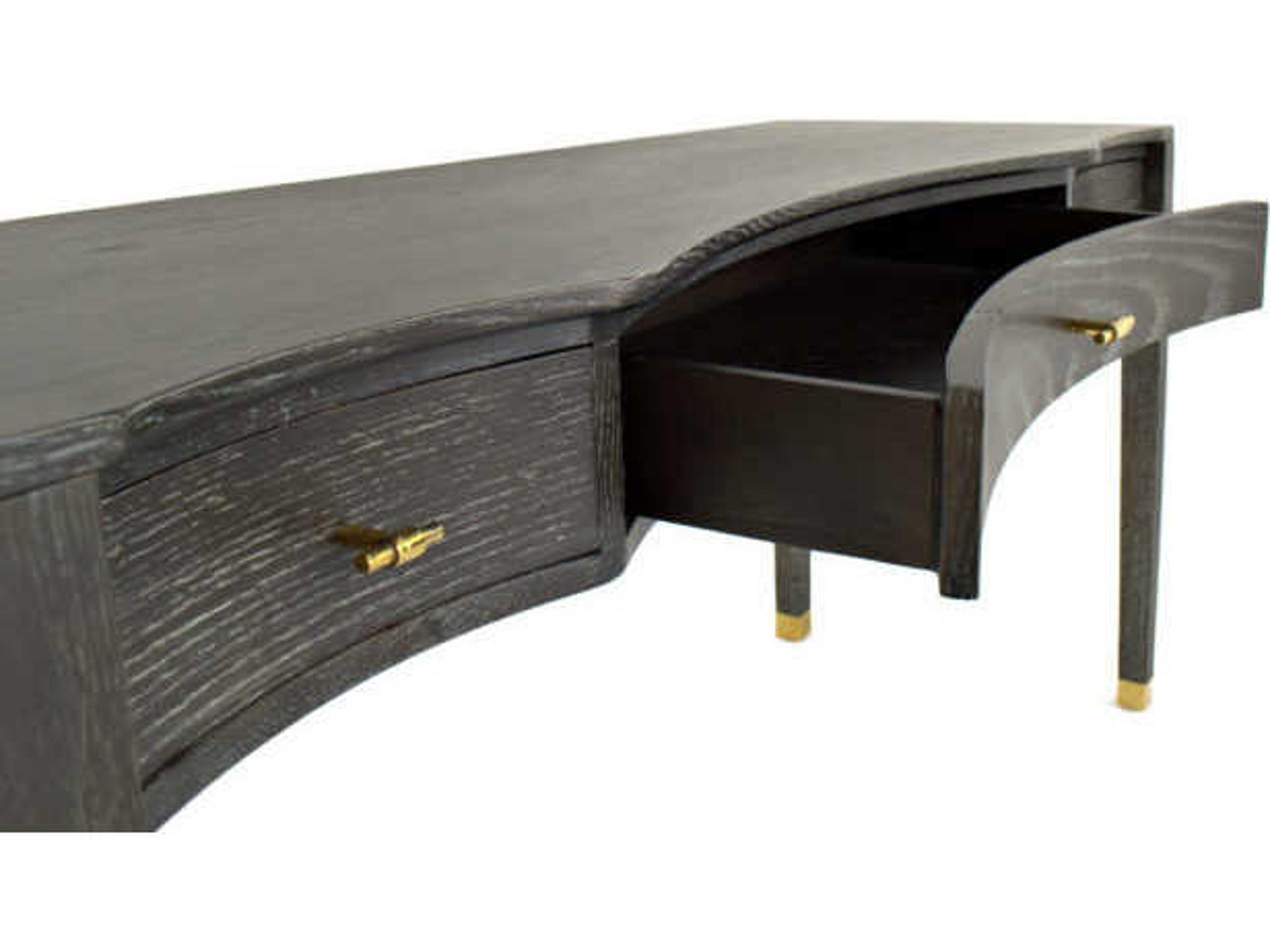 Gabby Nathan Dark Gray Cerused Oak Stainless Gold Wood Secretary Desk