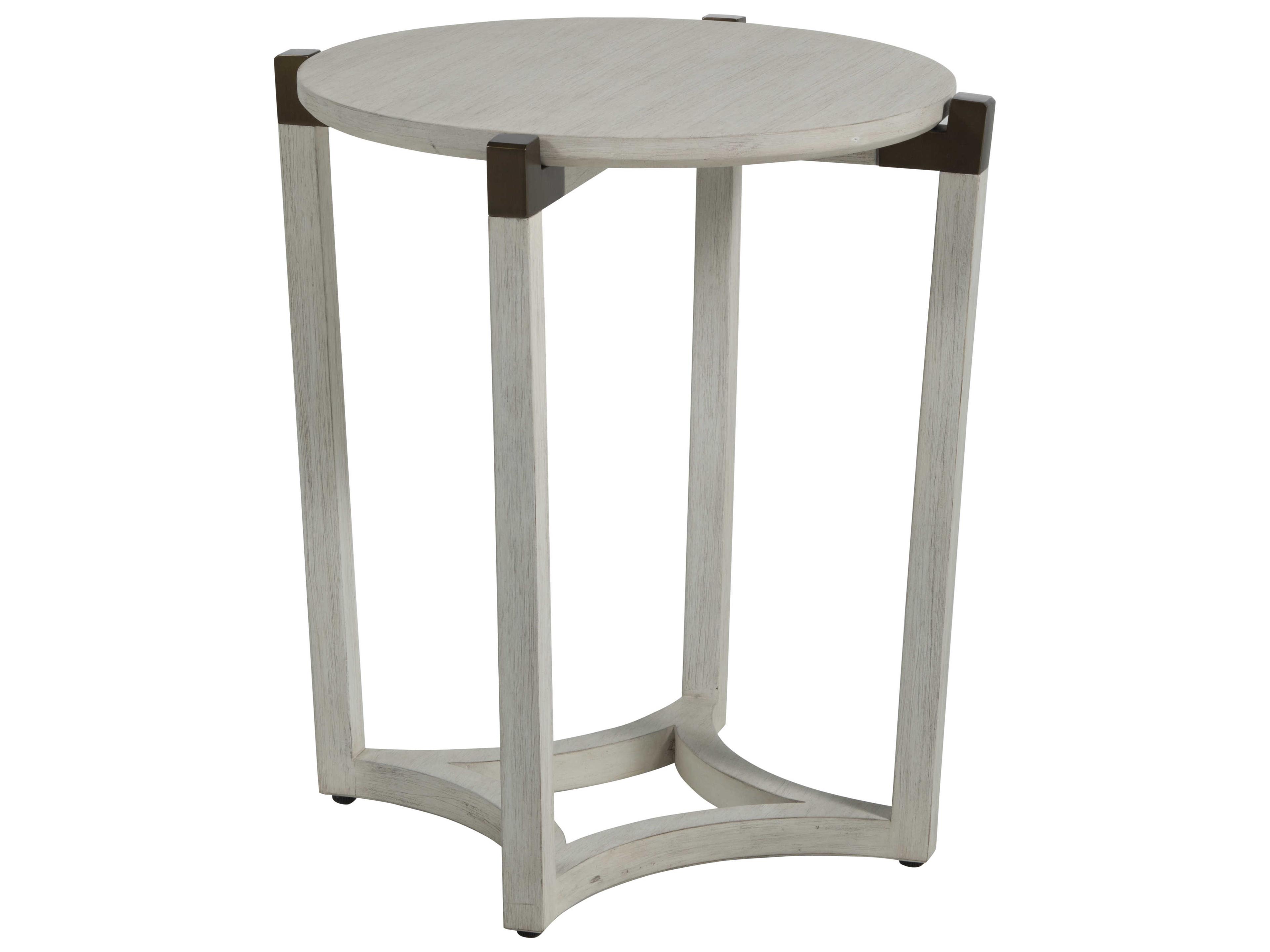Gabby Millis Round Wood Sesame White Aged Brass End Table