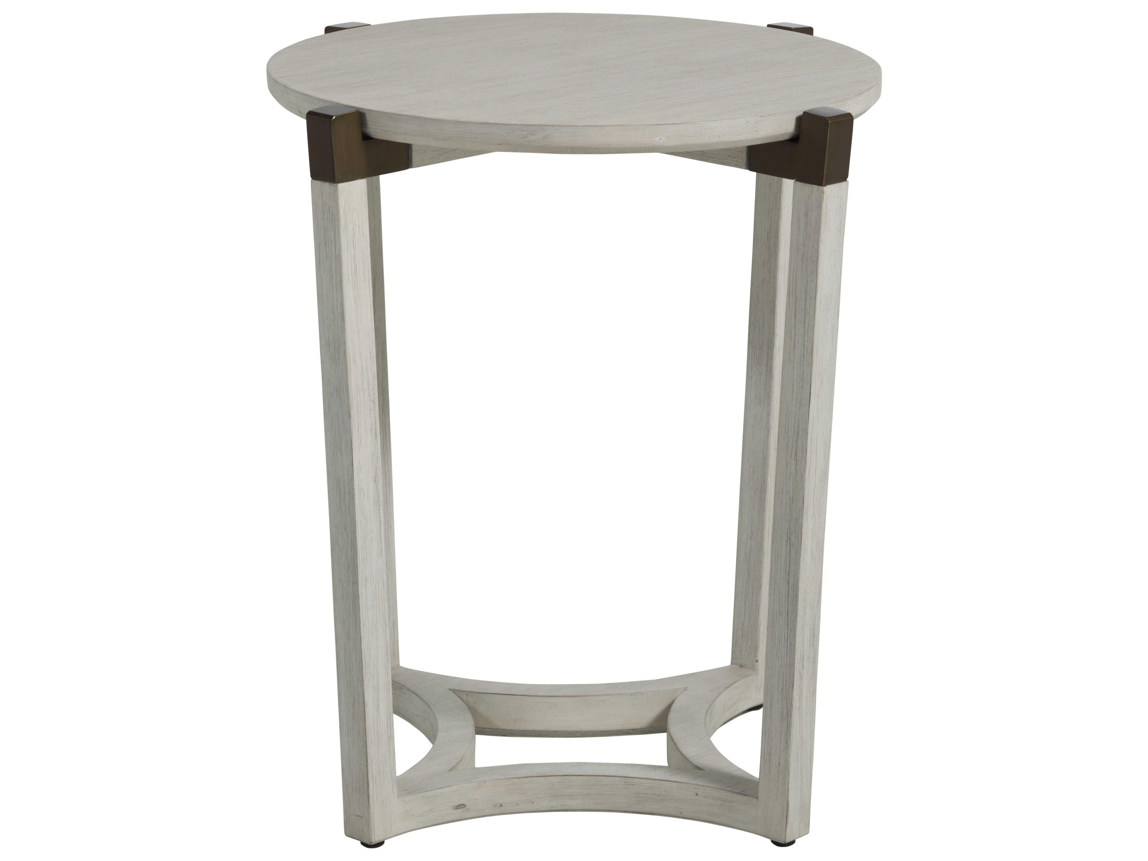 Gabby Millis Round Wood Sesame White Aged Brass End Table
