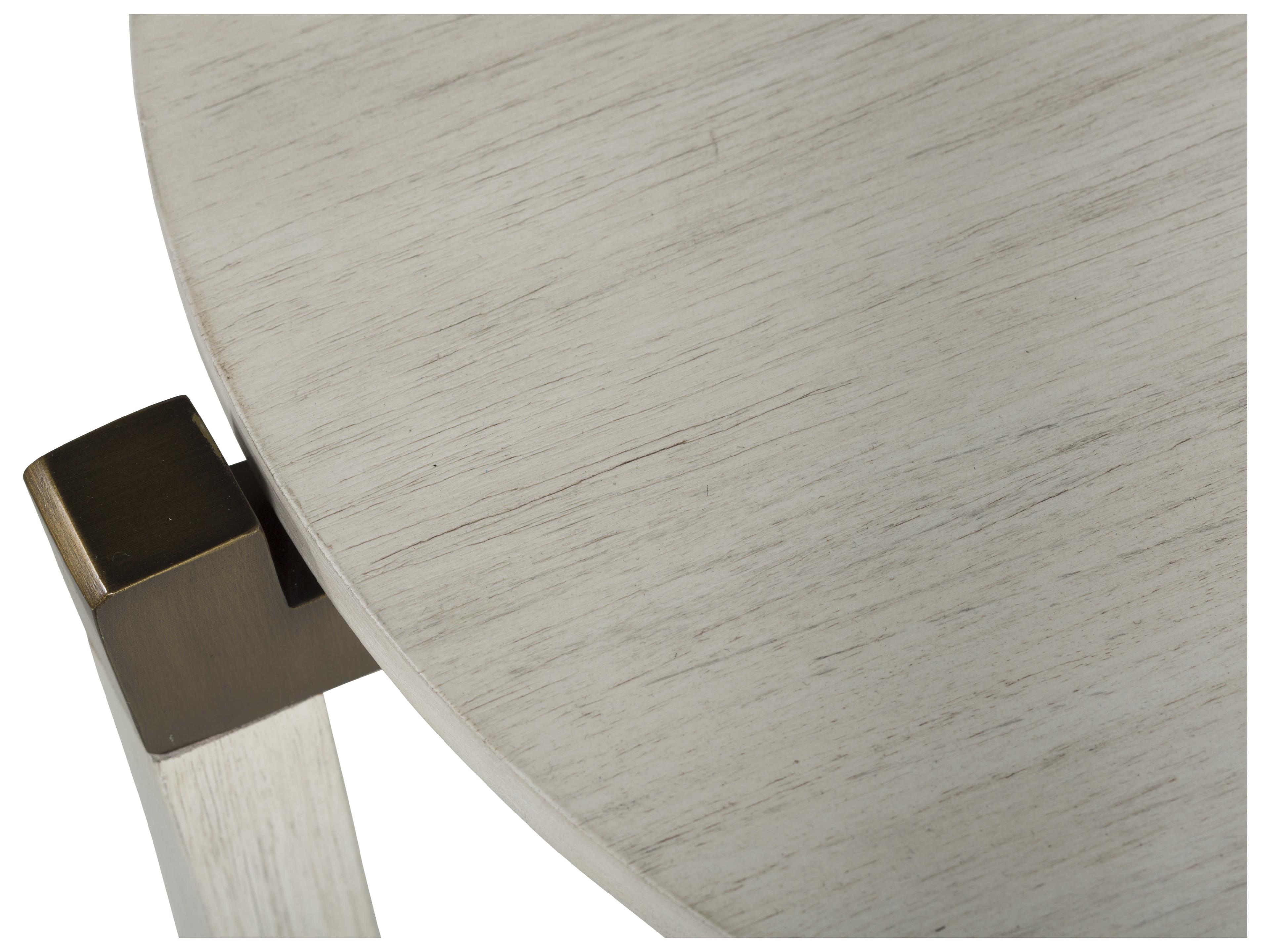 Gabby Millis Round Wood Sesame White Aged Brass End Table