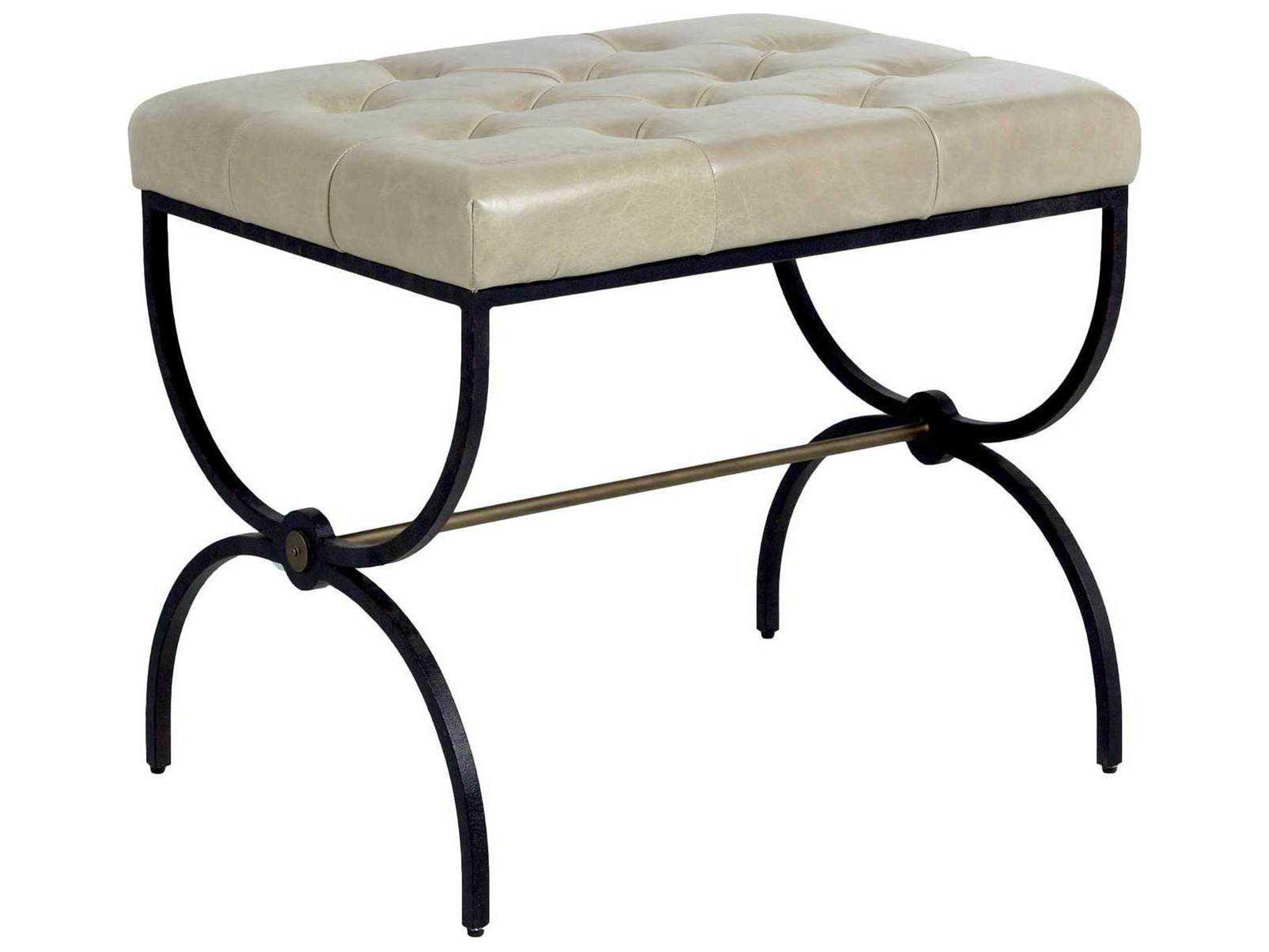 Gabby Galvin Gray Leather Black Upholstered Accent Stool