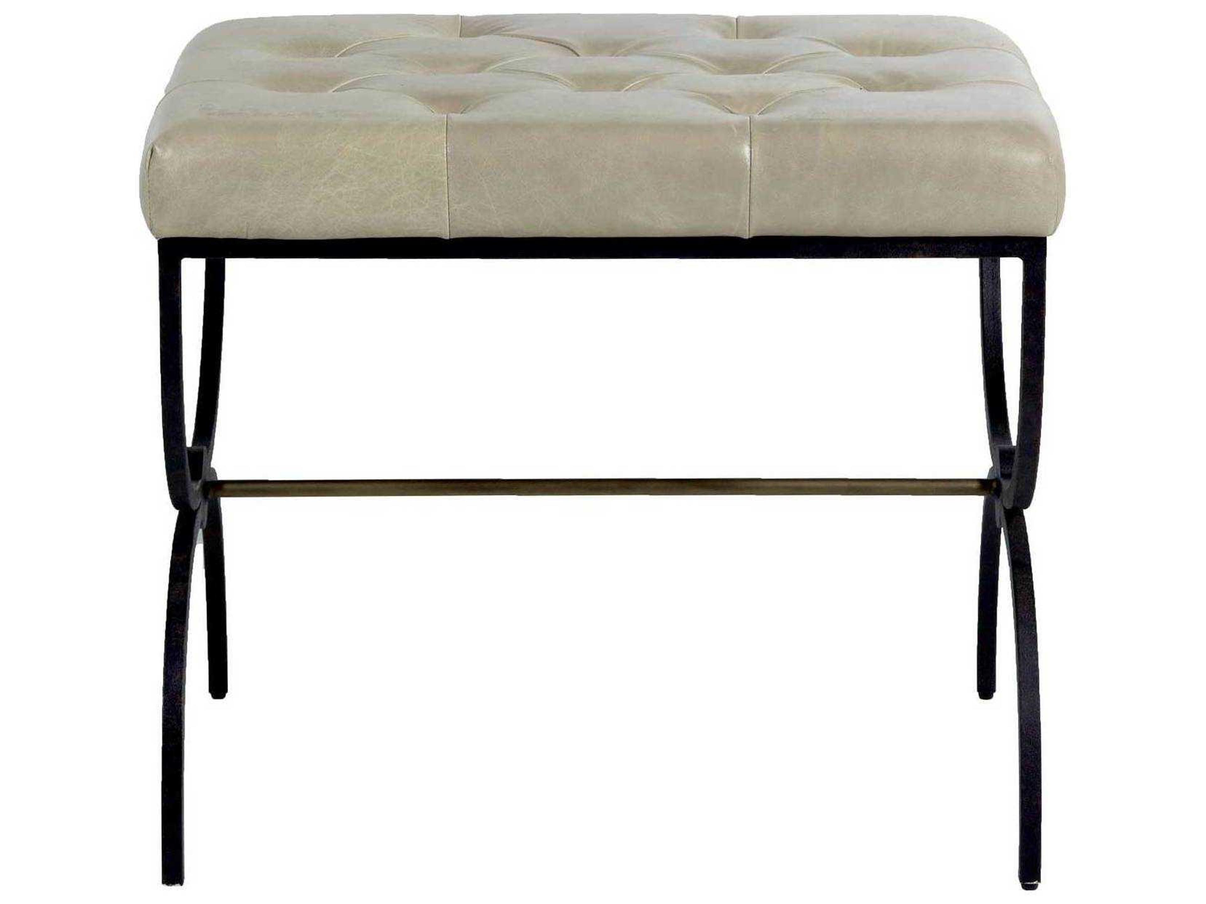 Gabby Galvin Gray Leather Black Upholstered Accent Stool