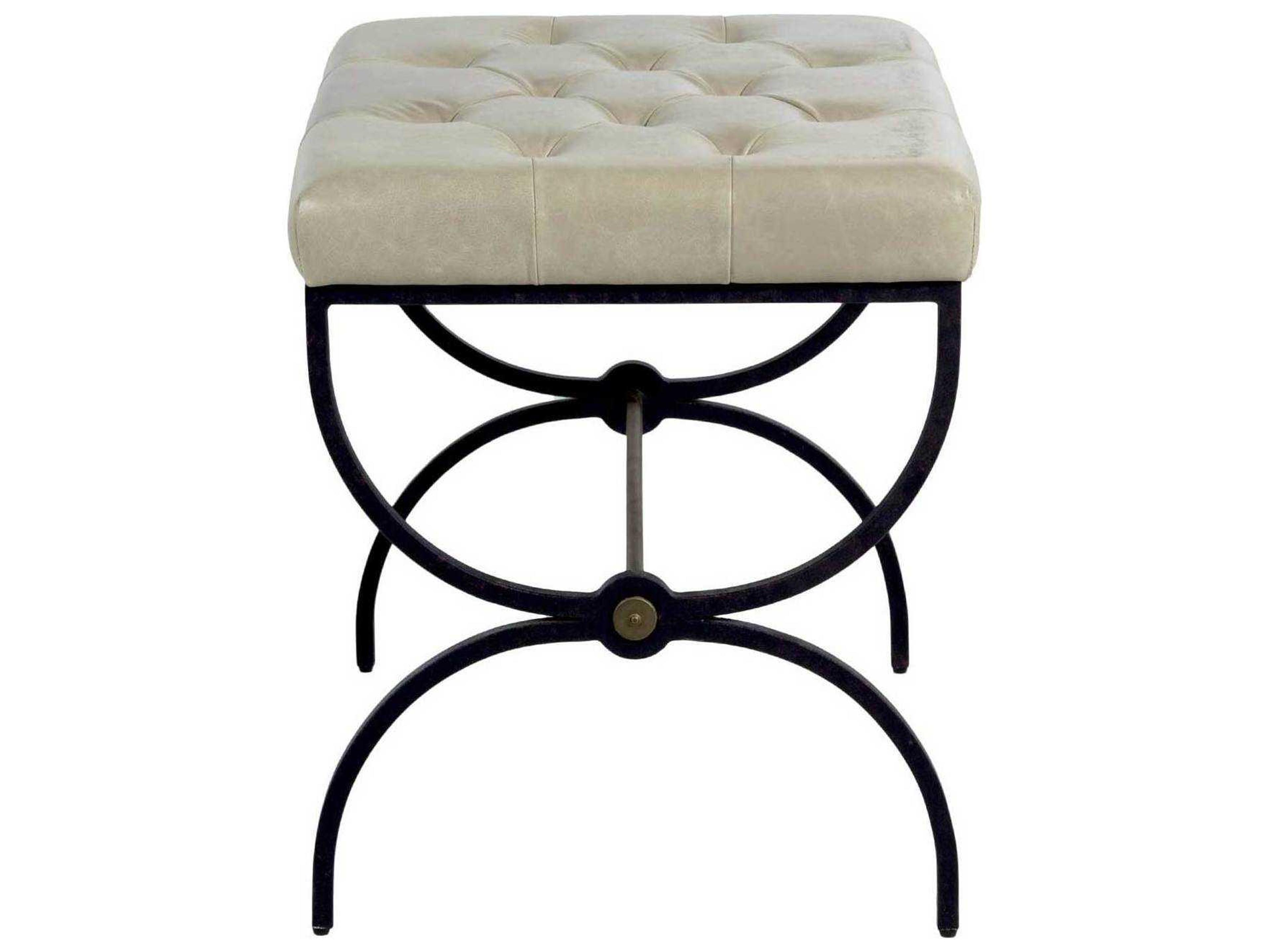 Gabby Galvin Gray Leather Black Upholstered Accent Stool