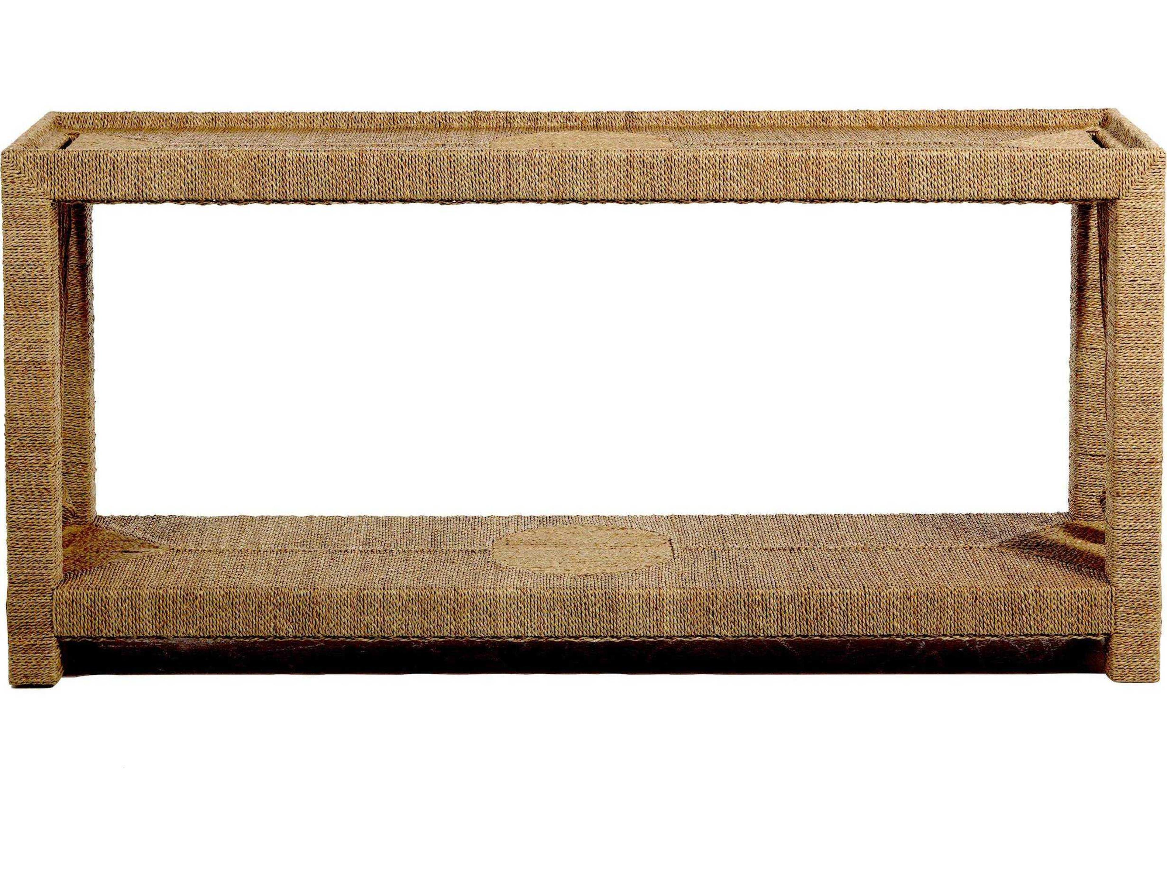 Gabby Hutch Rectangular Natural Seagrass Tempered Glass Console Table