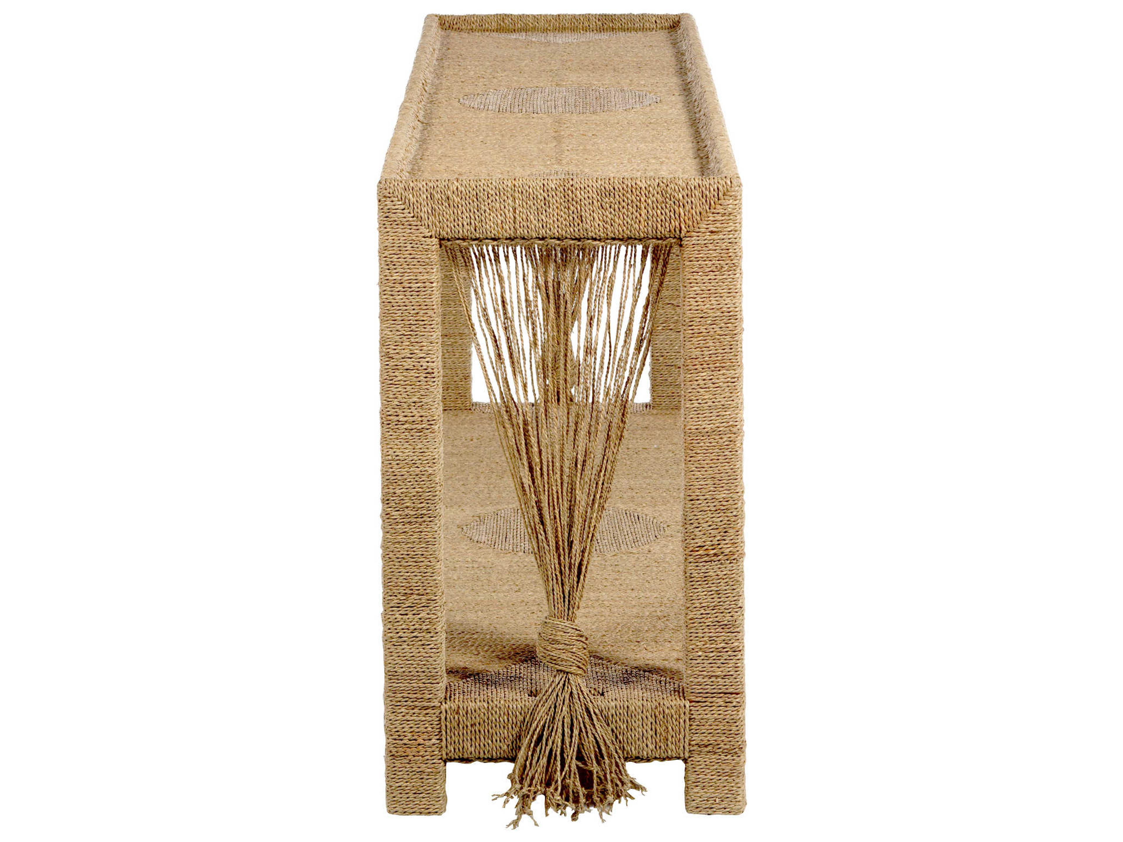 Gabby Hutch Rectangular Natural Seagrass Tempered Glass Console Table