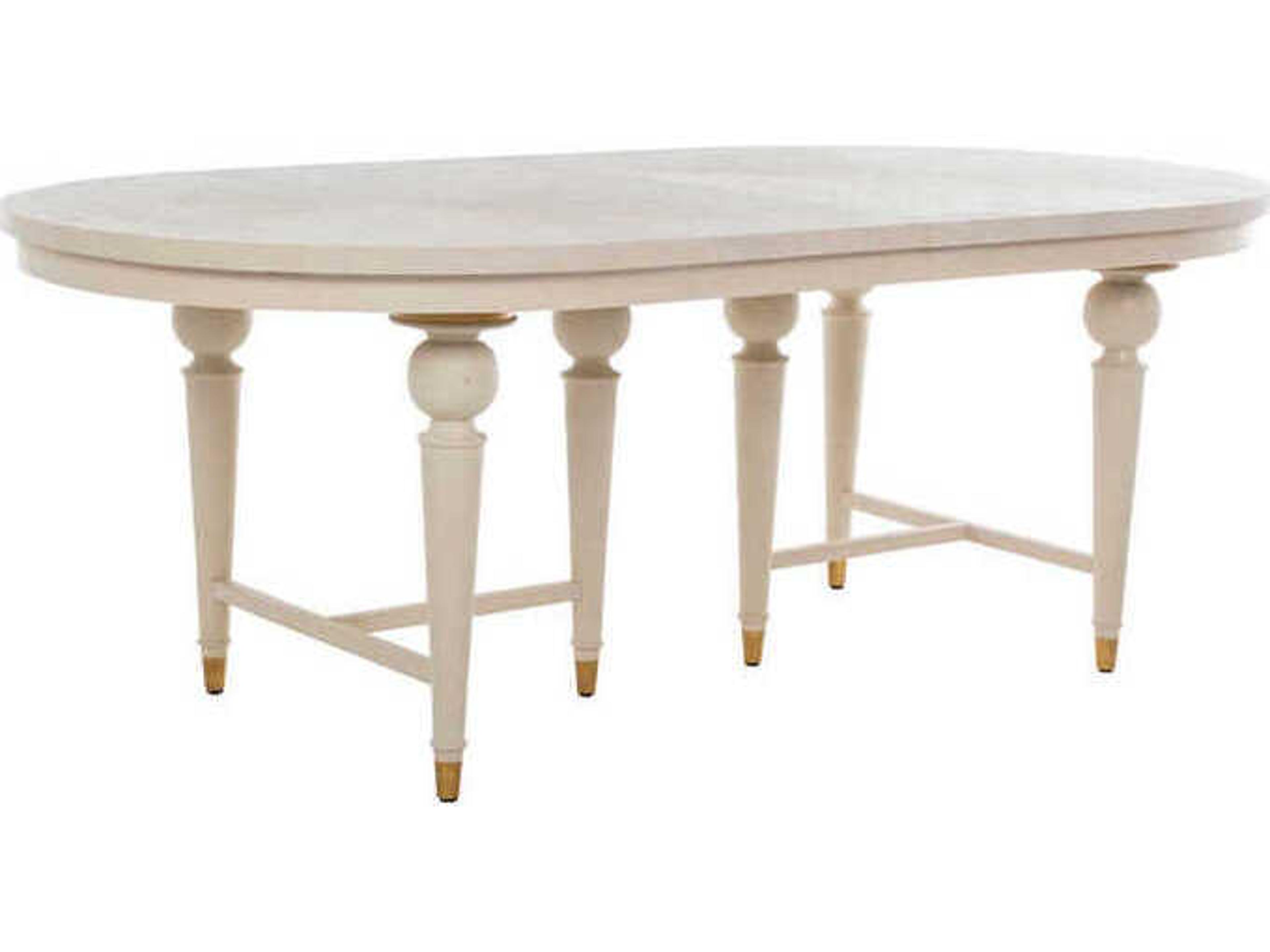 Rosemary Oval Wood Brass Cerused White Dining Table