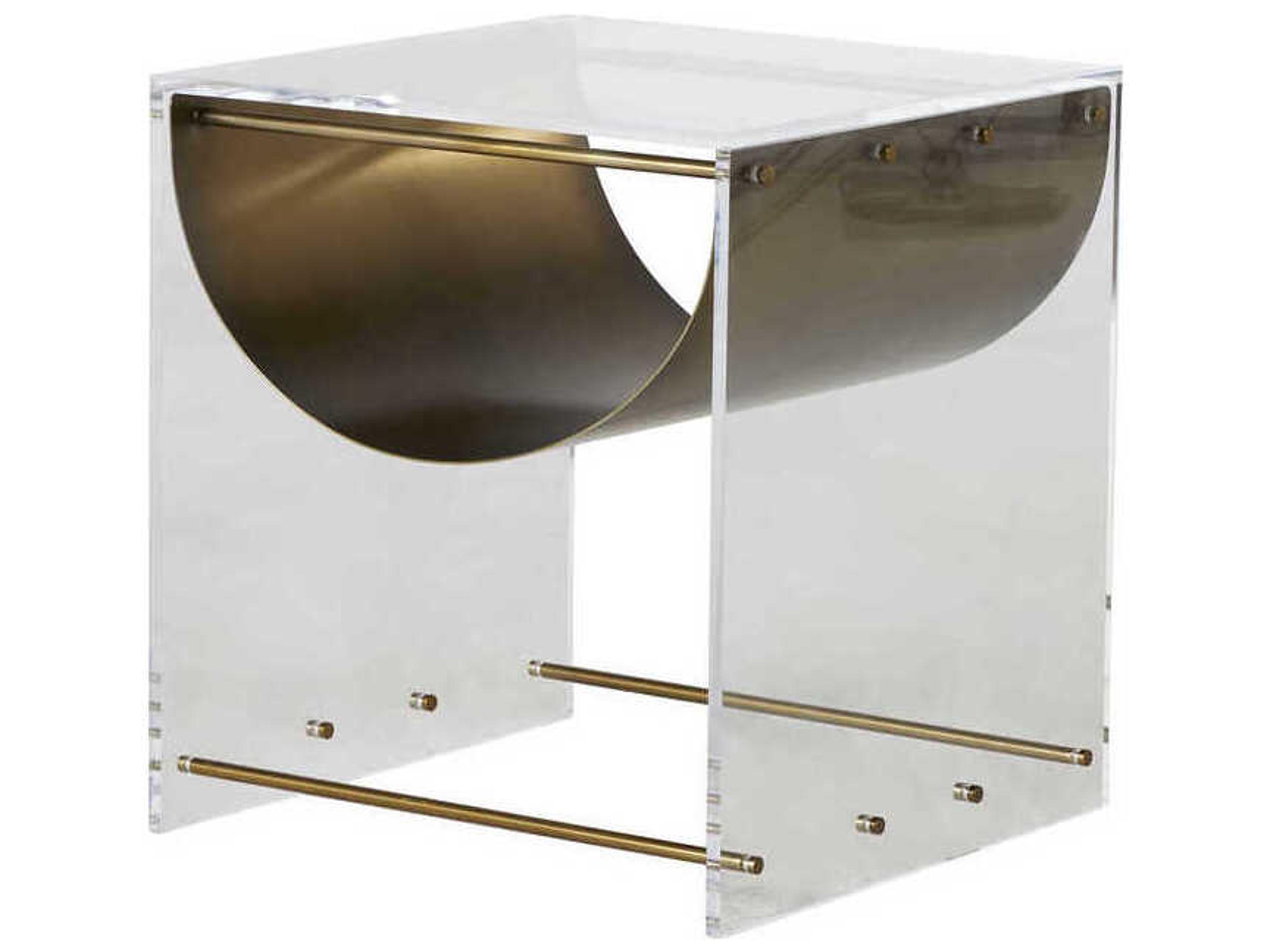 Gabby Skylar Rectangular Acrylic Mountain Brass End Table