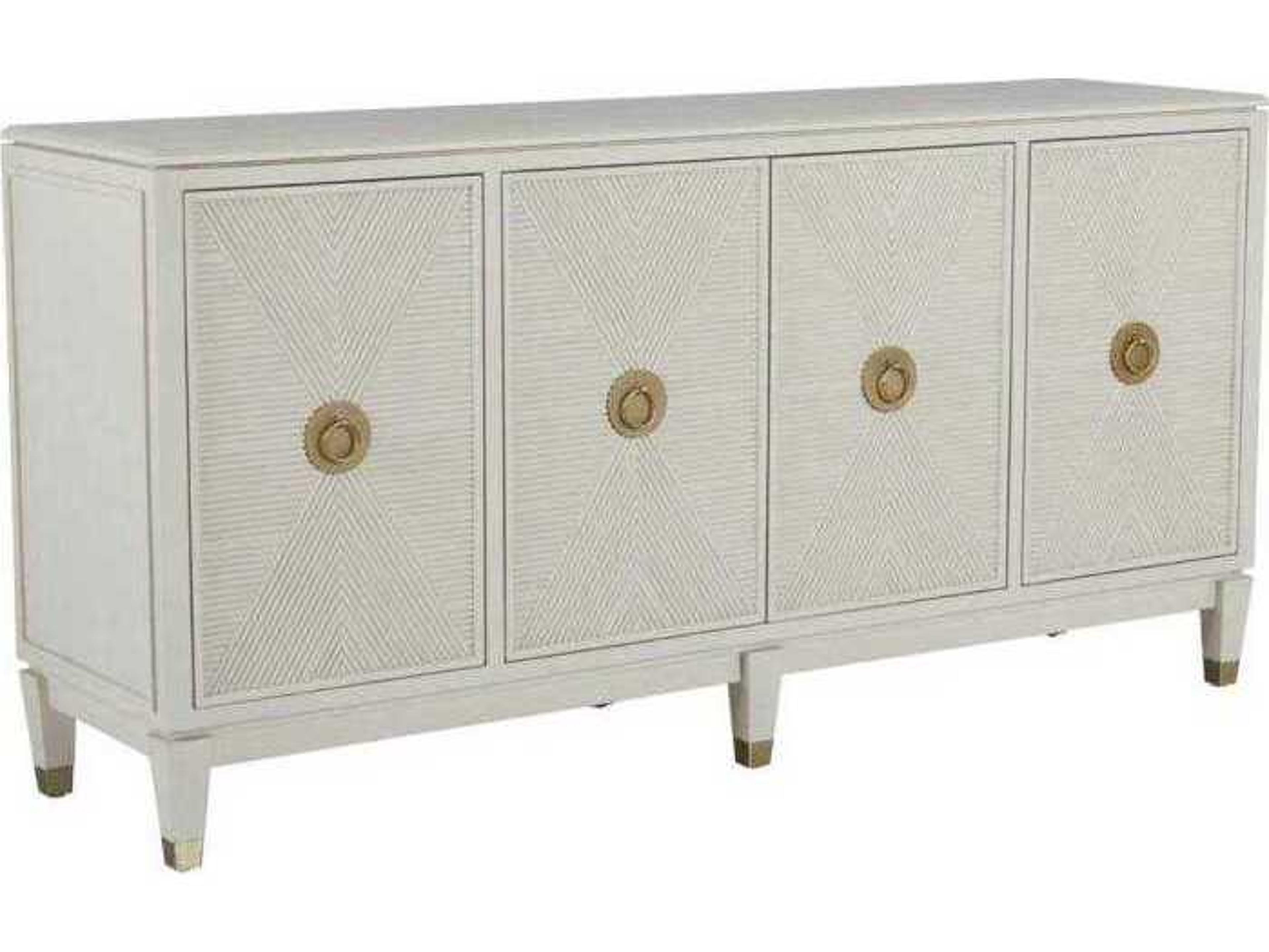 Strella Cabinet Cerused White Oak Veneer with Stainless Champagne Pulls