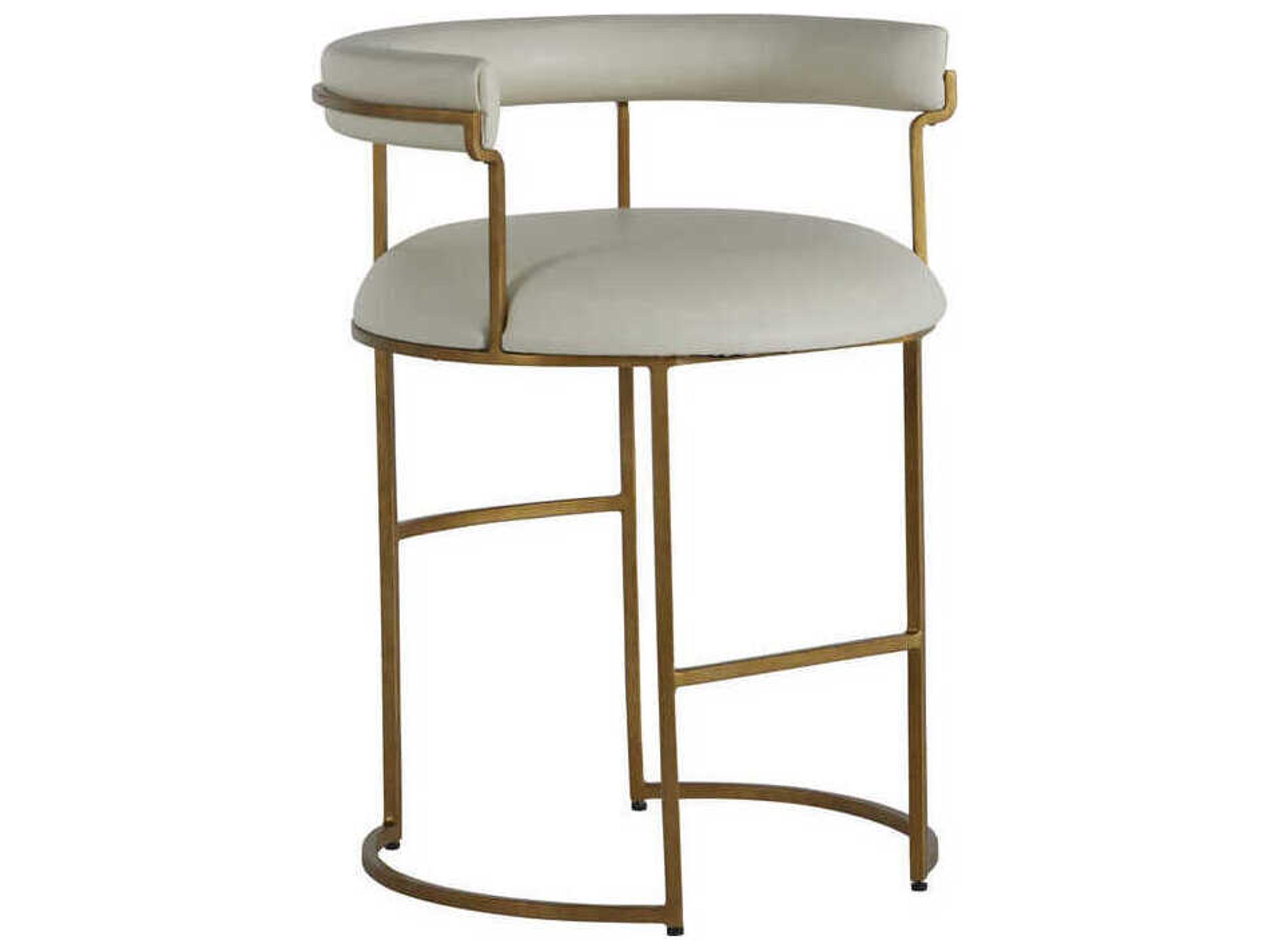 Mack White Leather Counter Height Stool with Stained Gold Iron Frame