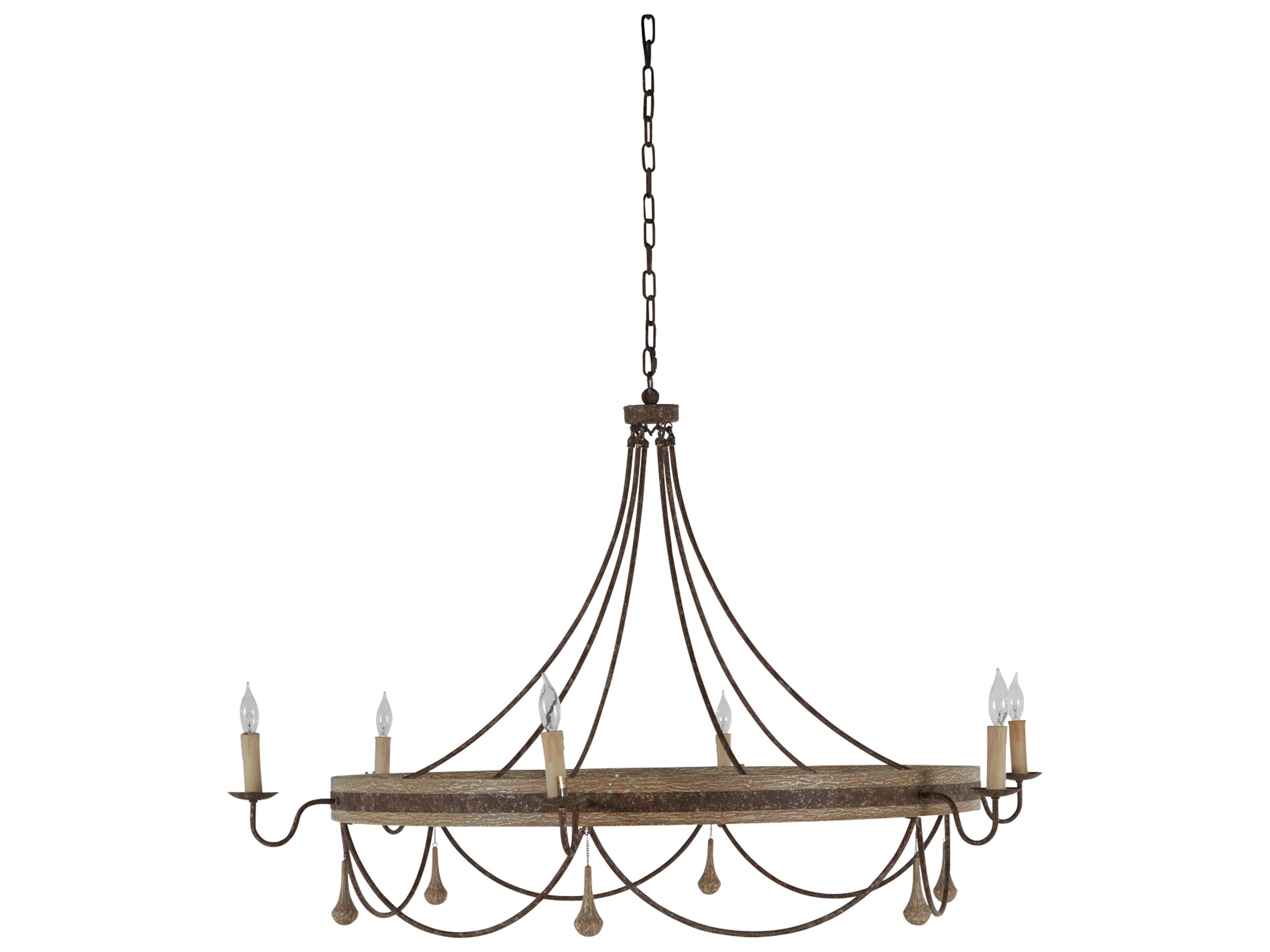 Jean 6-Light Rust White Washed Wood Bronze Candelabra Chandelier