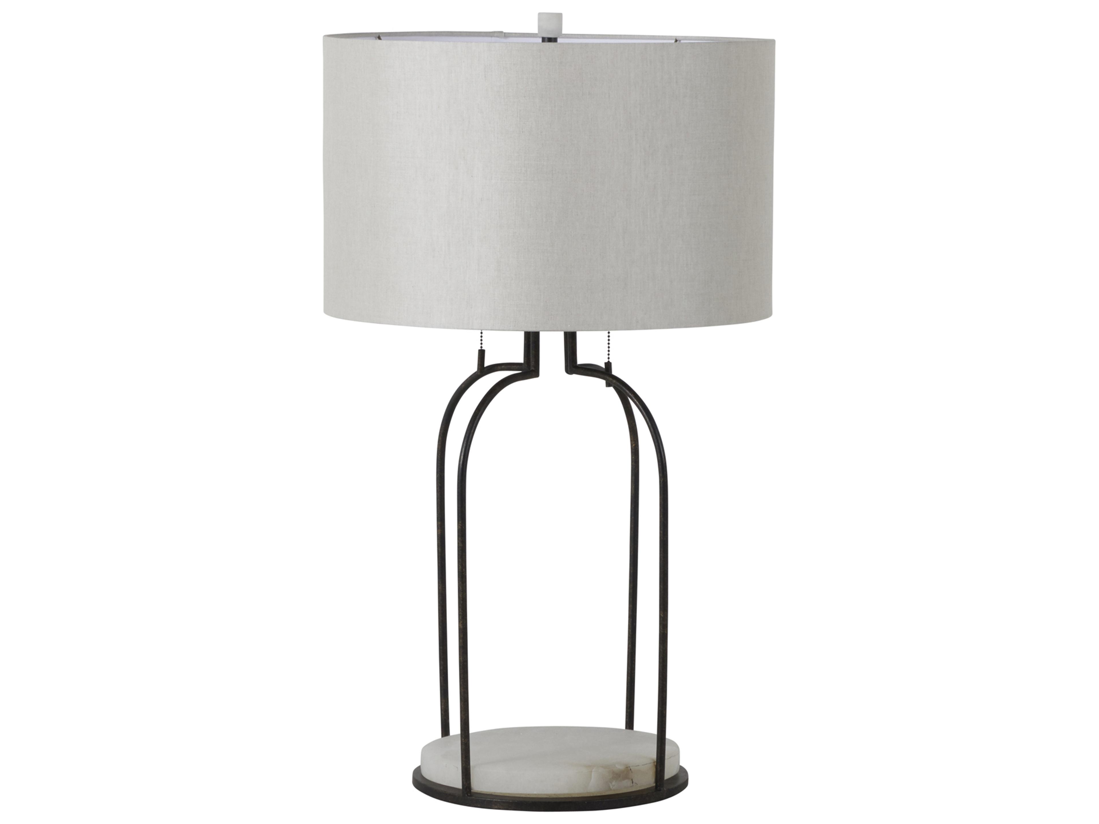 Joan Brass White Linen Buffet Lamp