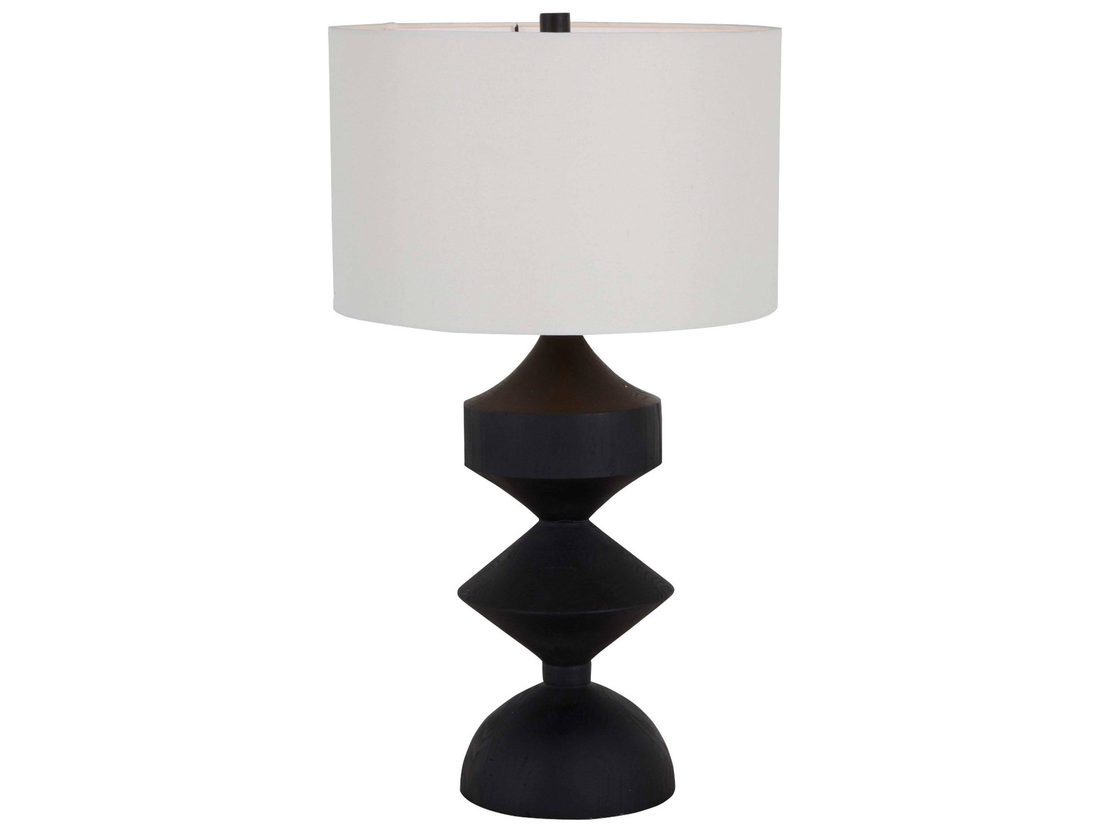 Maddox Plaster Black Feather White Linen Buffet Lamp
