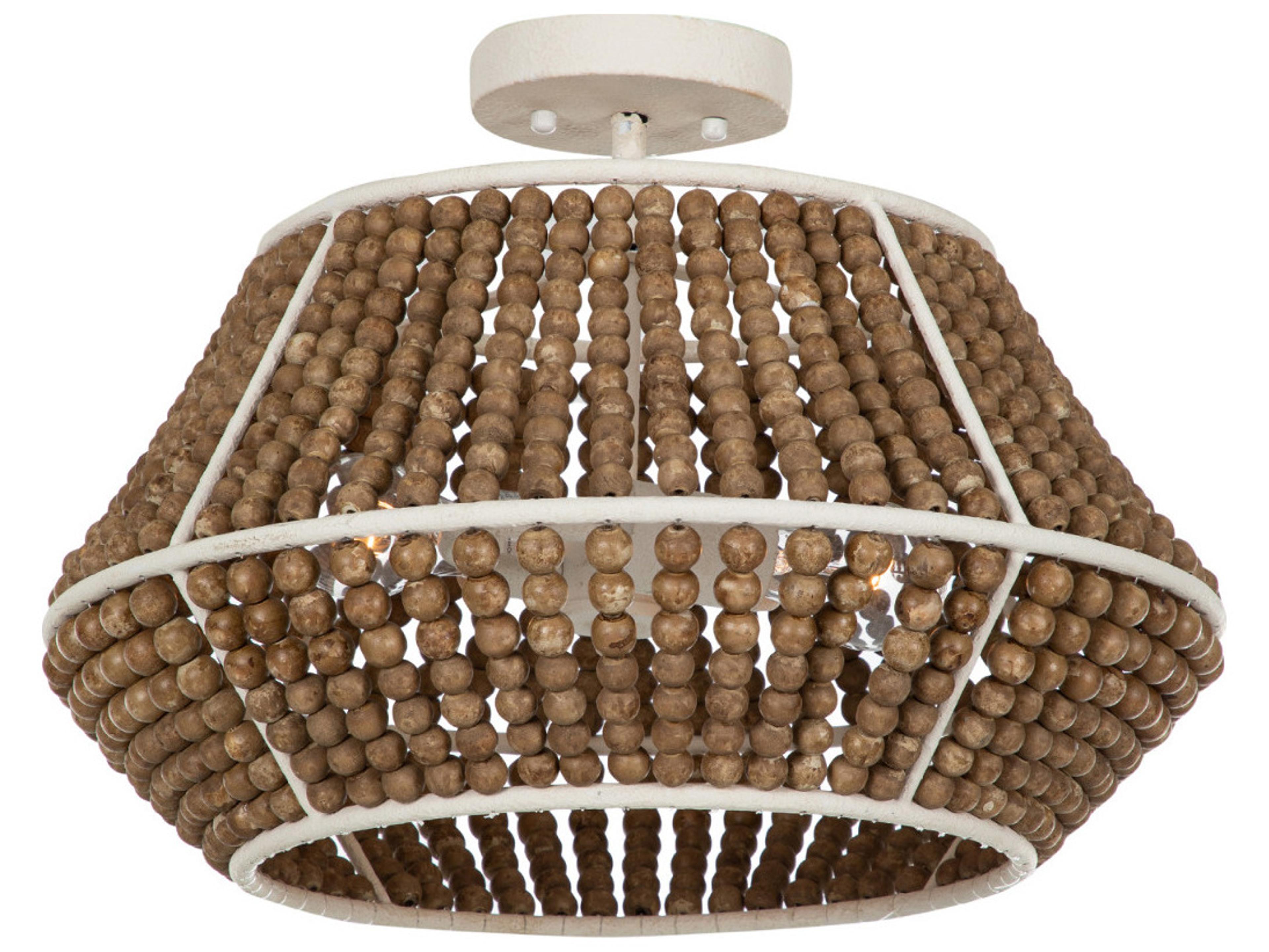 Gabby Gilmer 2-Light Plaster Beige Washed Wood Brown Geometric Semi Flush Mount