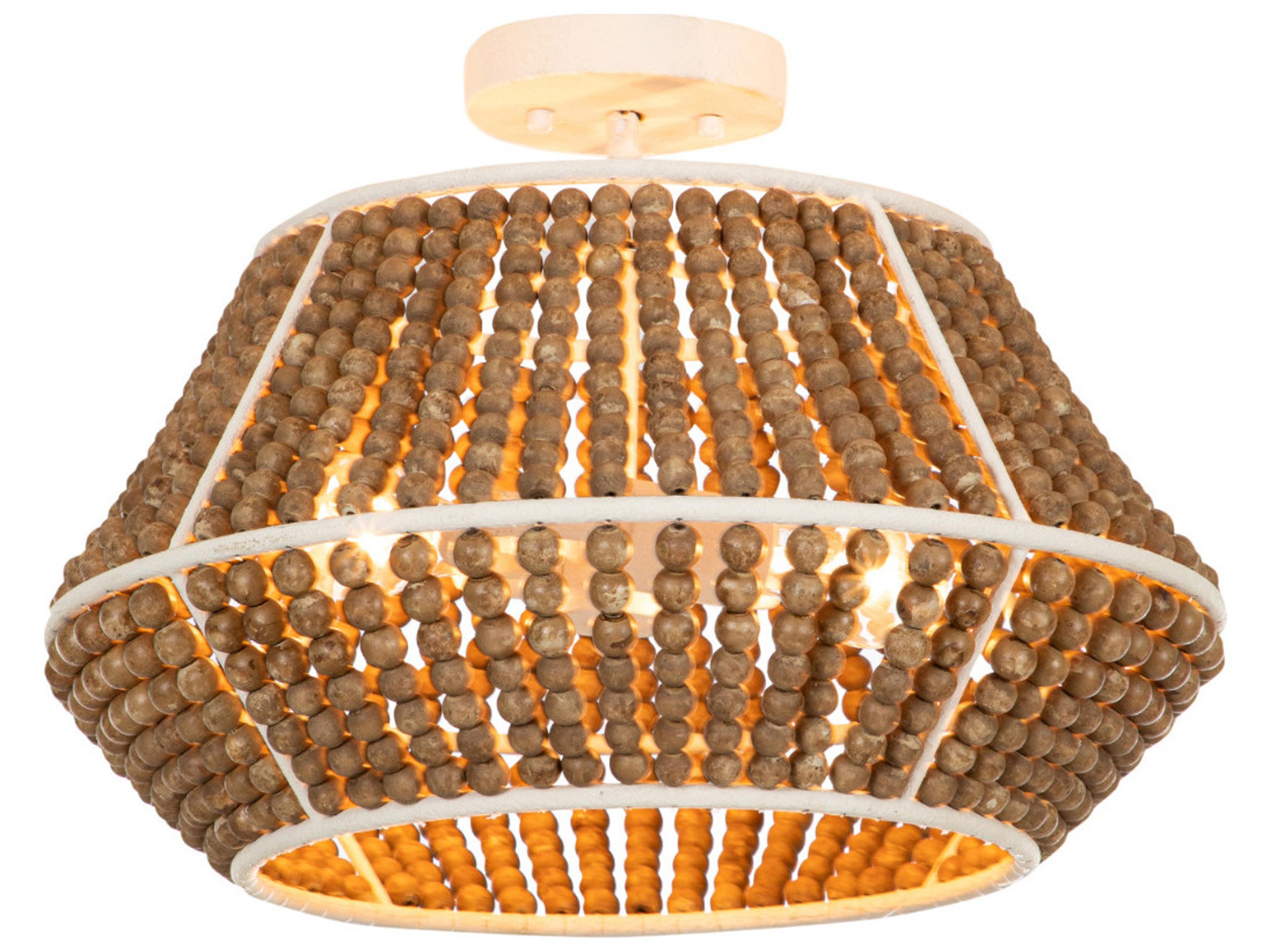 Gabby Gilmer 2-Light Plaster Beige Washed Wood Brown Geometric Semi Flush Mount