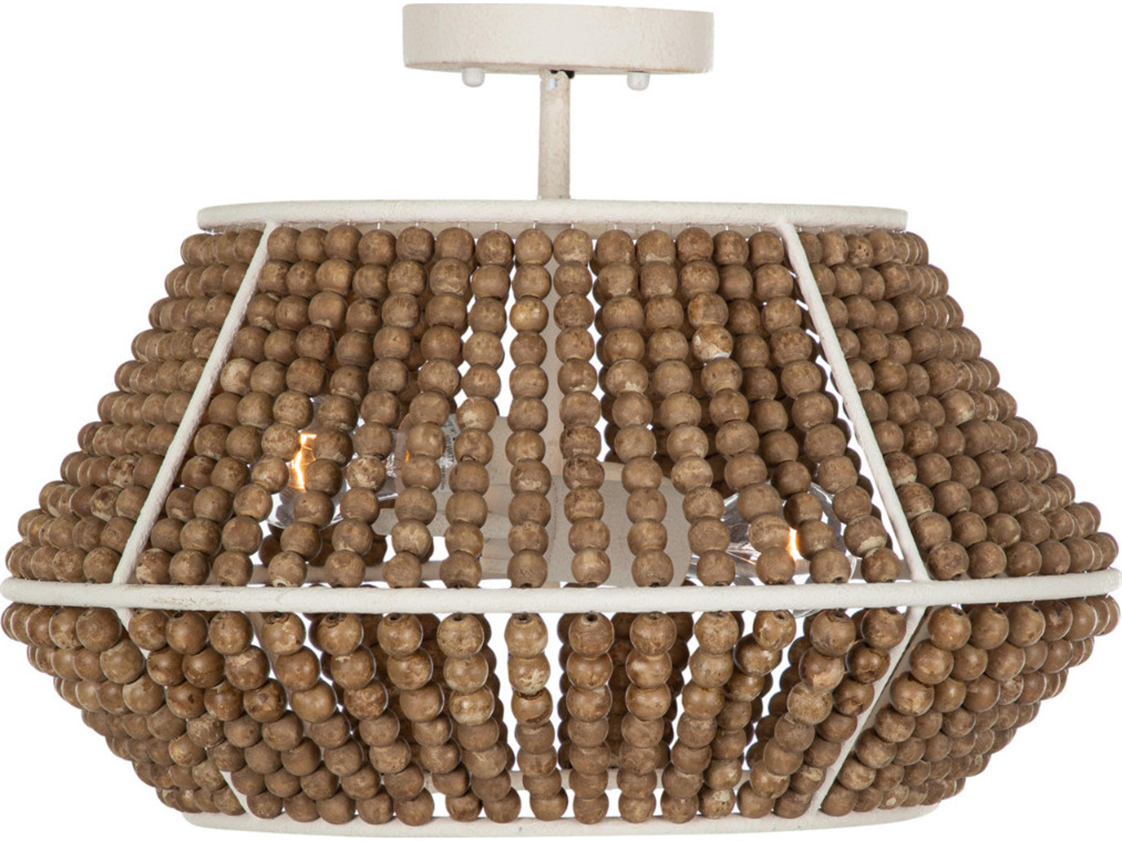 Gabby Gilmer 2-Light Plaster Beige Washed Wood Brown Geometric Semi Flush Mount