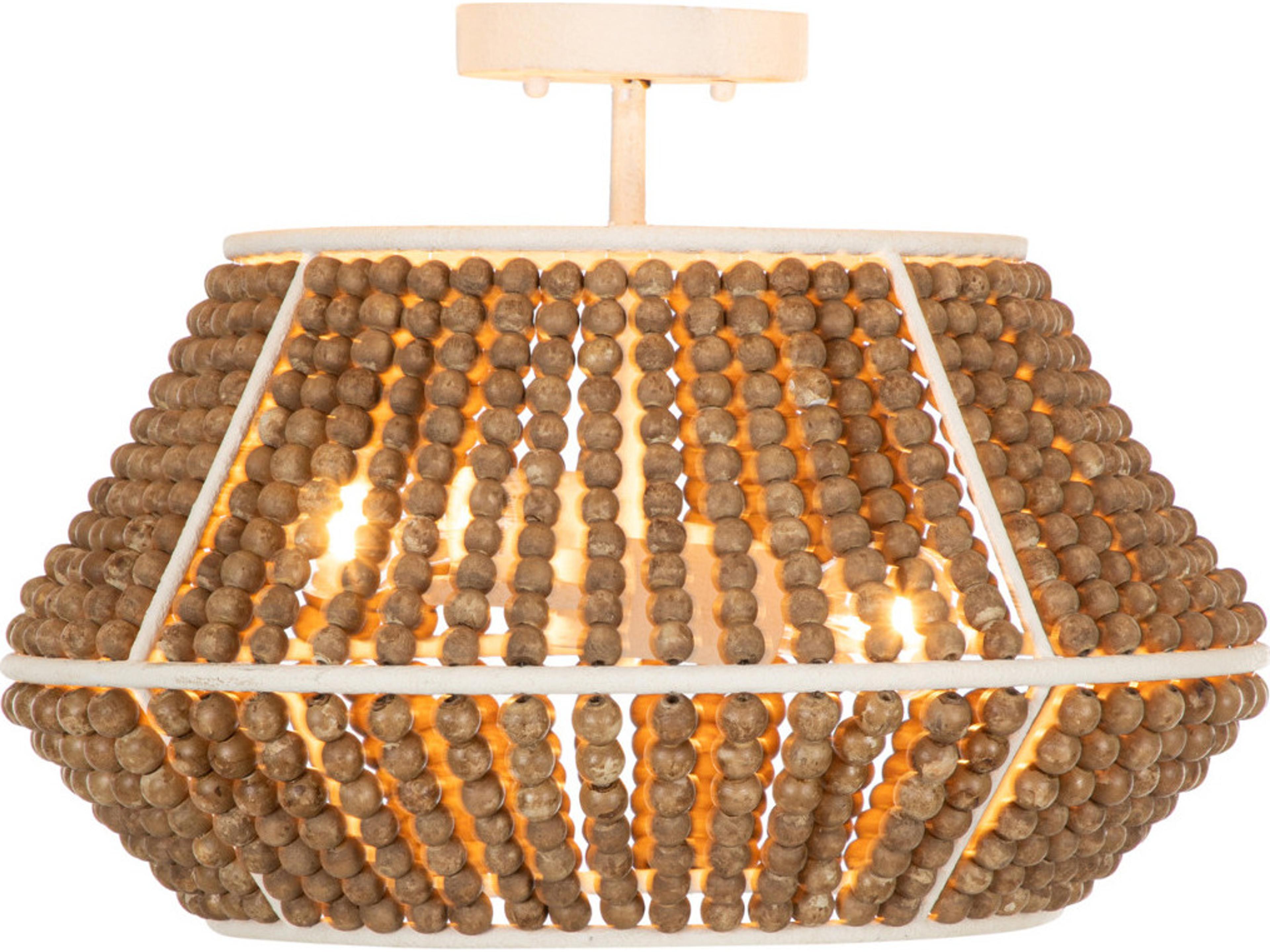 Gabby Gilmer 2-Light Plaster Beige Washed Wood Brown Geometric Semi Flush Mount