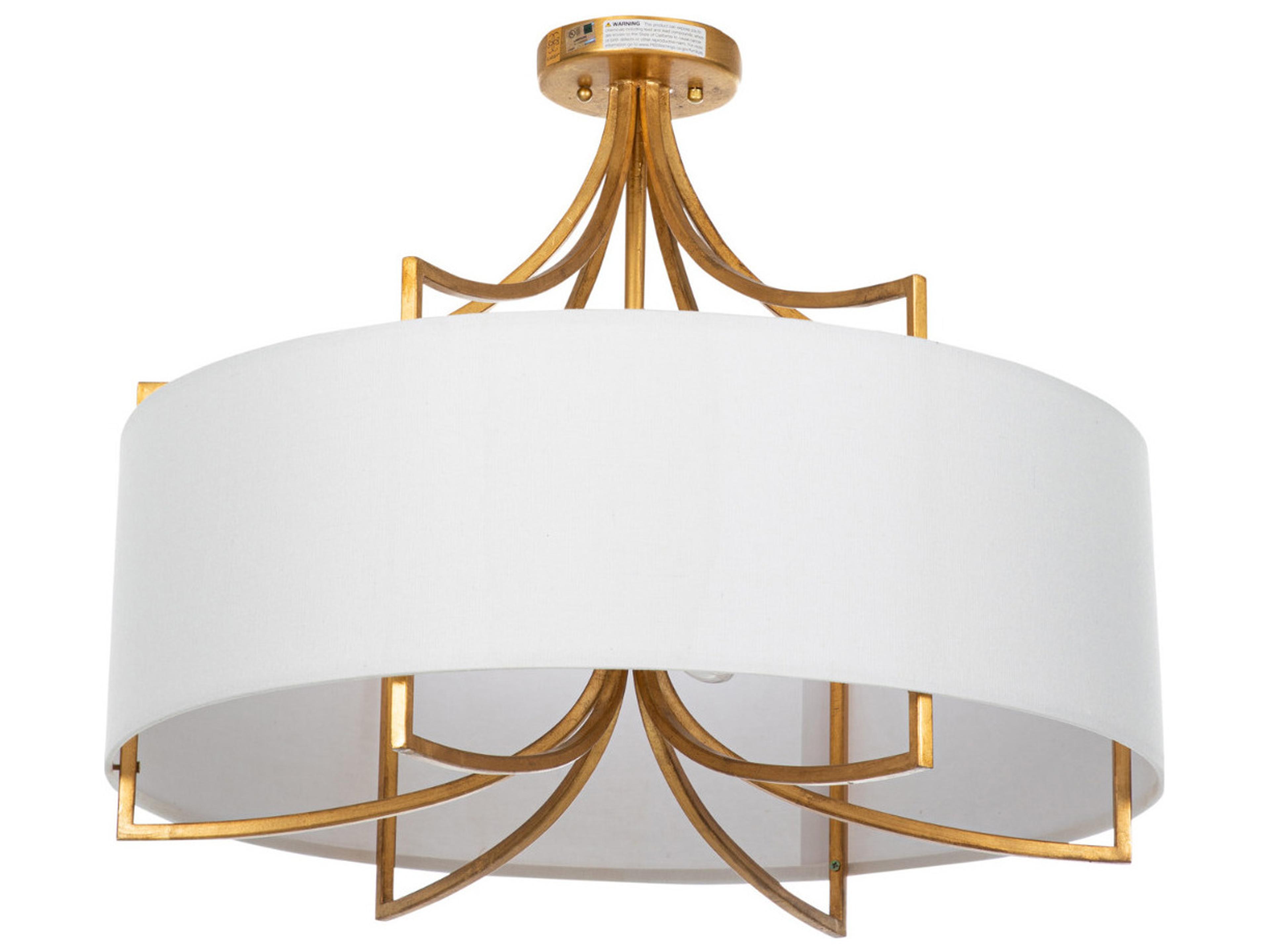 Lacey 4-Light Vintage Gold Feather White Linen Semi Flush Mount