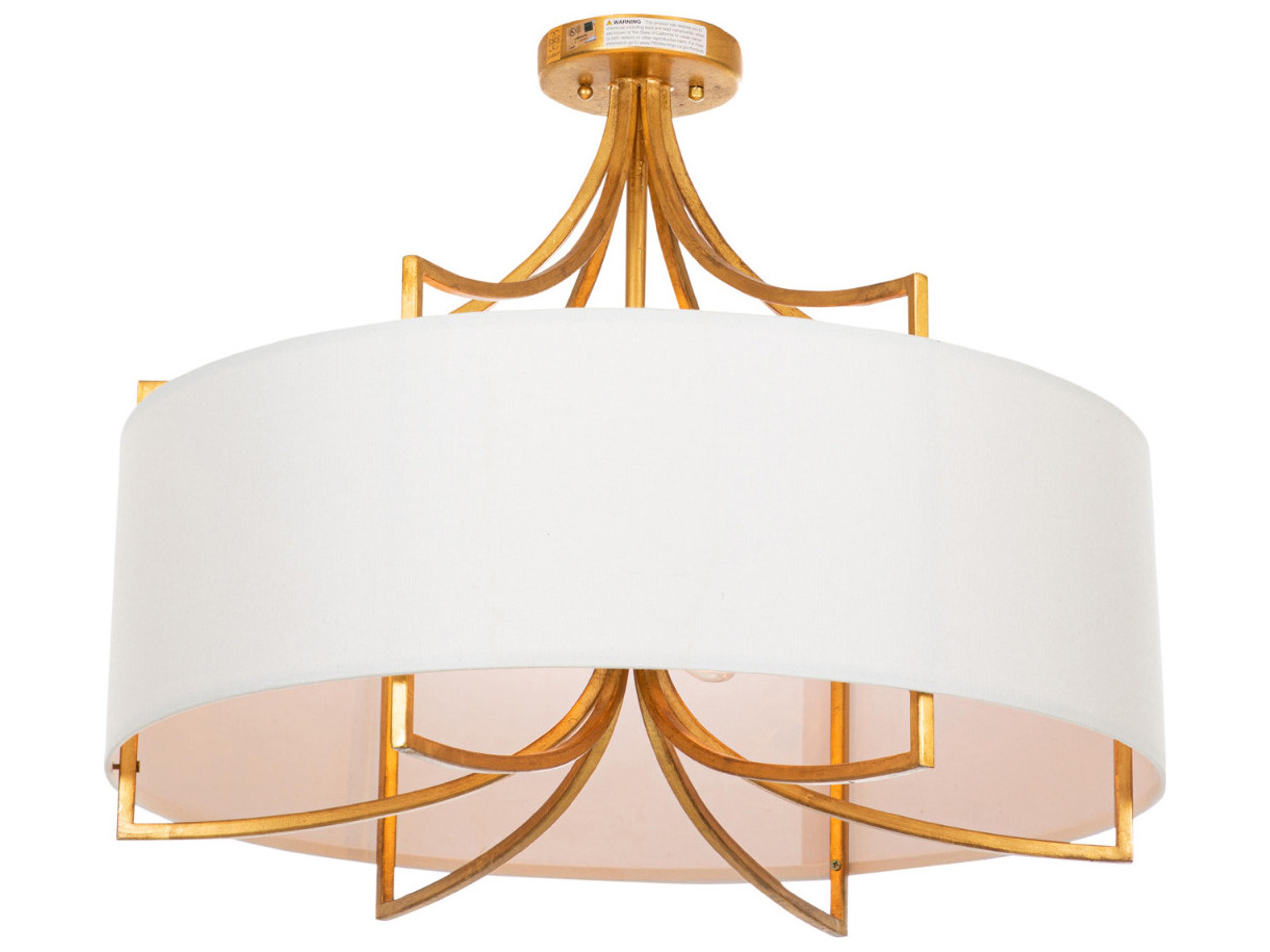 Gabby Lacey 4-Light Vintage Gold Feather White Linen Semi Flush Mount