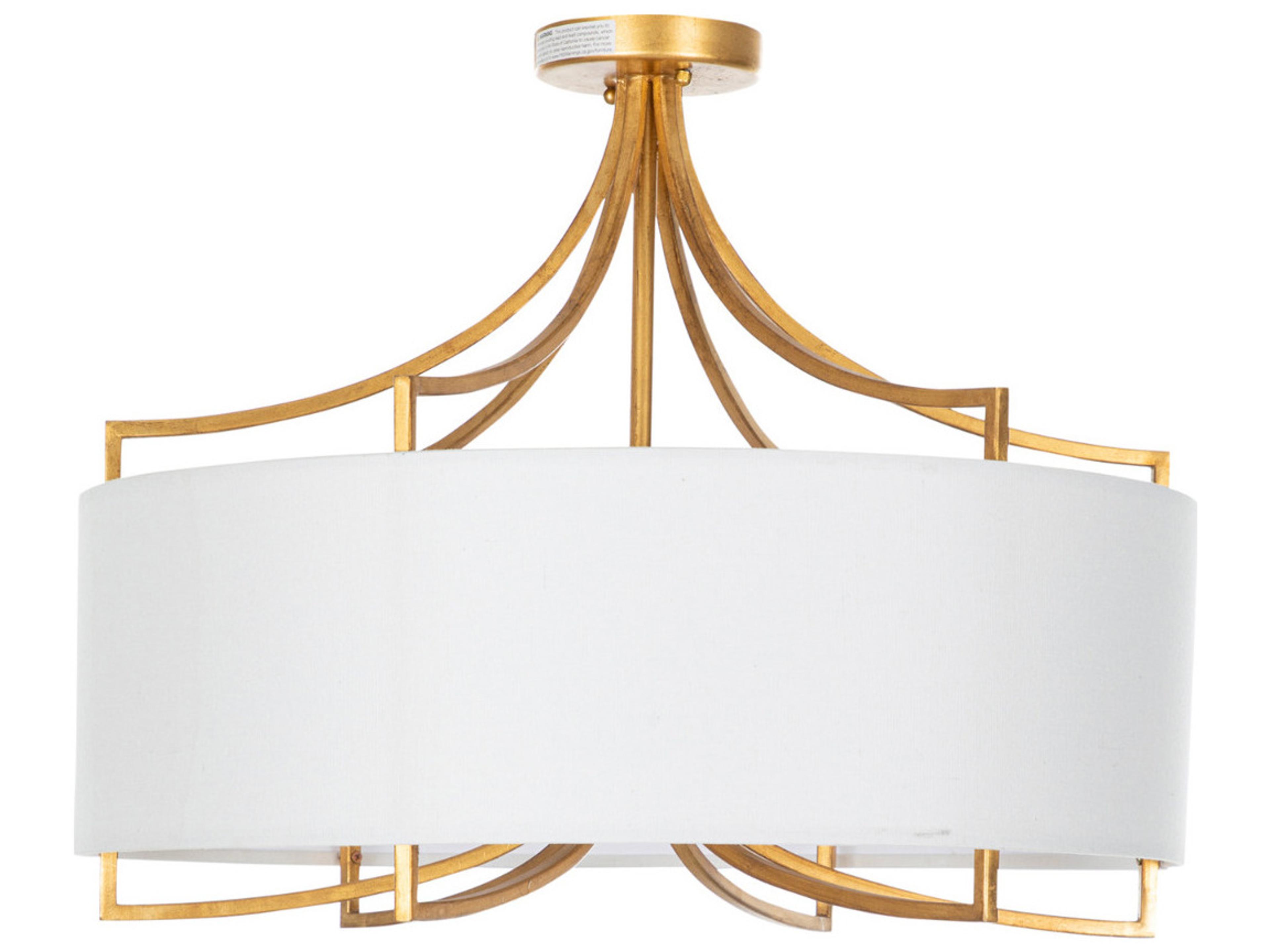 Gabby Lacey 4-Light Vintage Gold Feather White Linen Semi Flush Mount